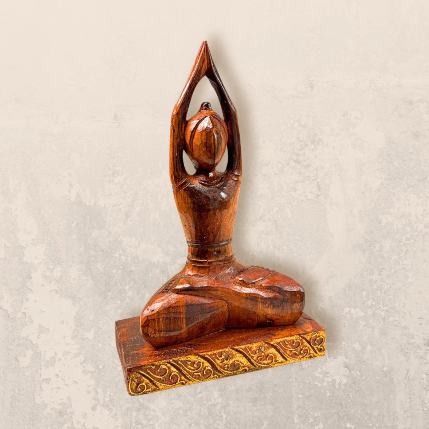 Yoga Pose Figure Asana Hand Carved Wood Statue Art Panel Sculpture Brown Balinese Art