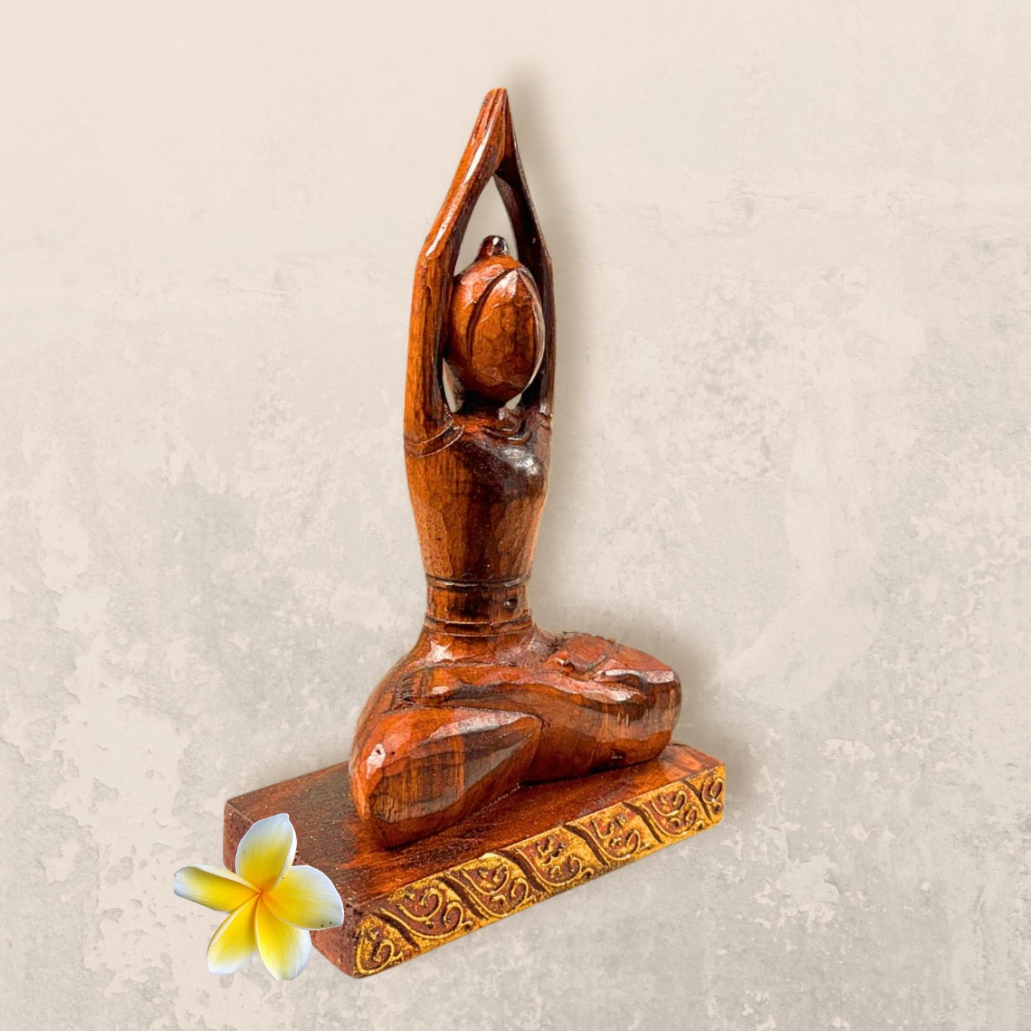 Yoga Pose Figure Asana Hand Carved Wood Statue Art Panel Sculpture Brown Balinese Art