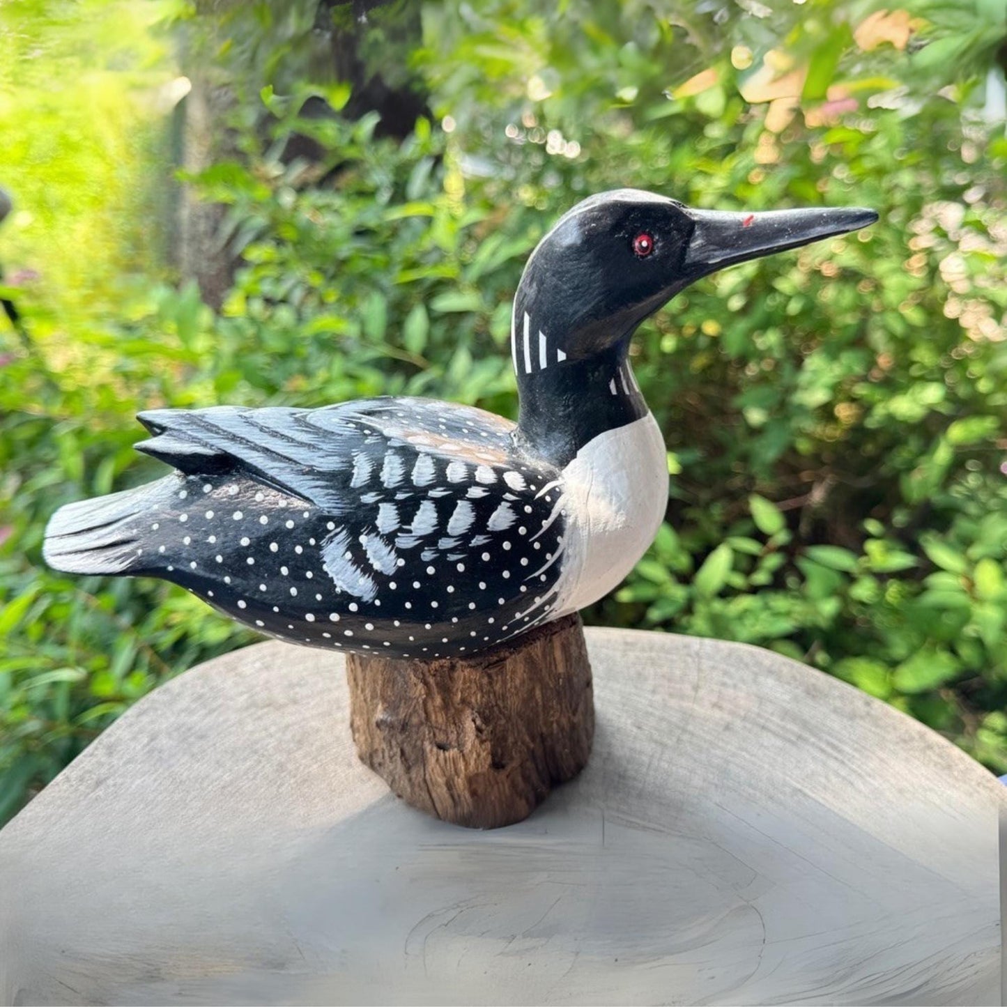 Hand Carved Wood Loon Sculpture: Water Fowl Wood Statue Shore bird wildlife art carving
