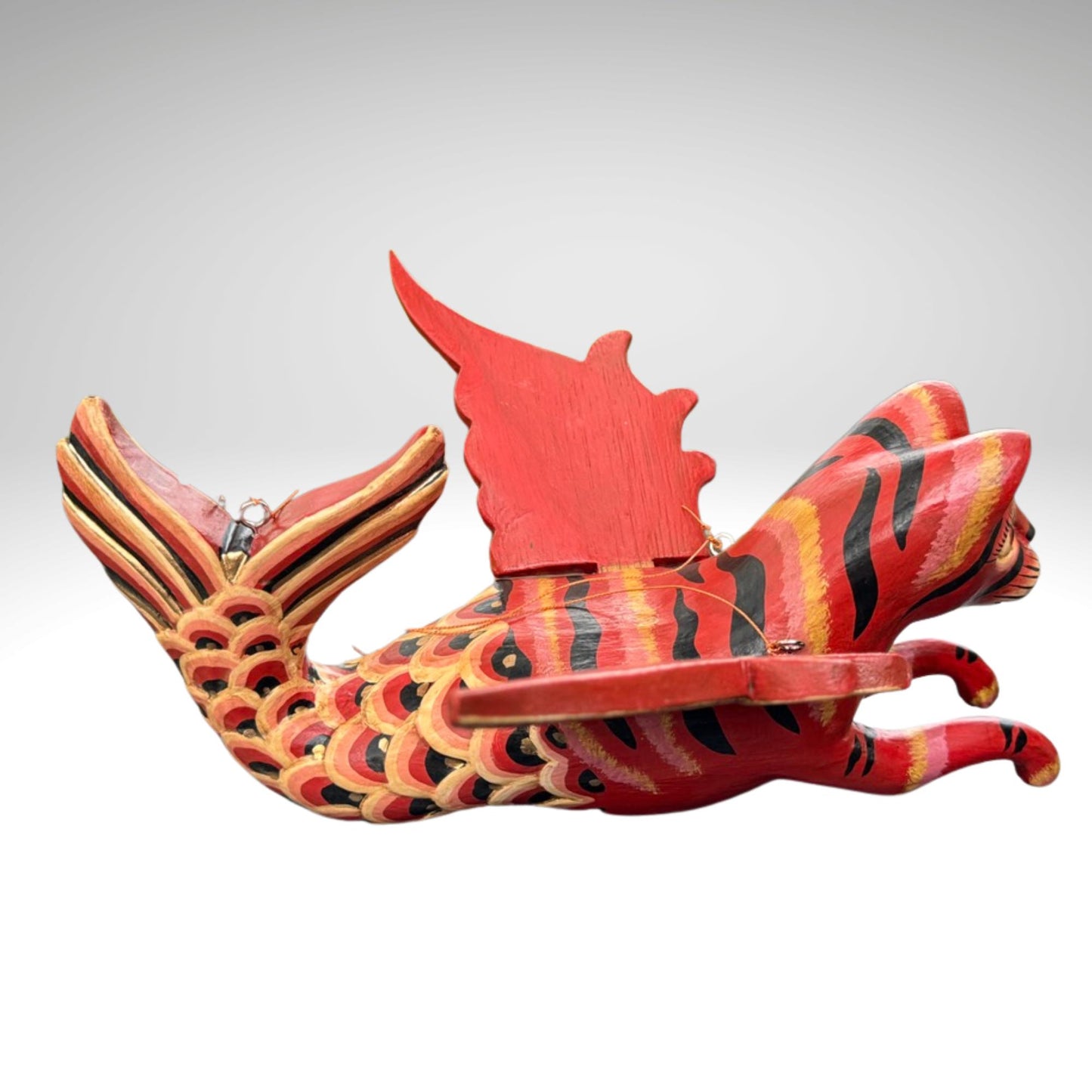 Hand Carved Winged Mermaid Cat Mobile: Balinese Spirit Guardian