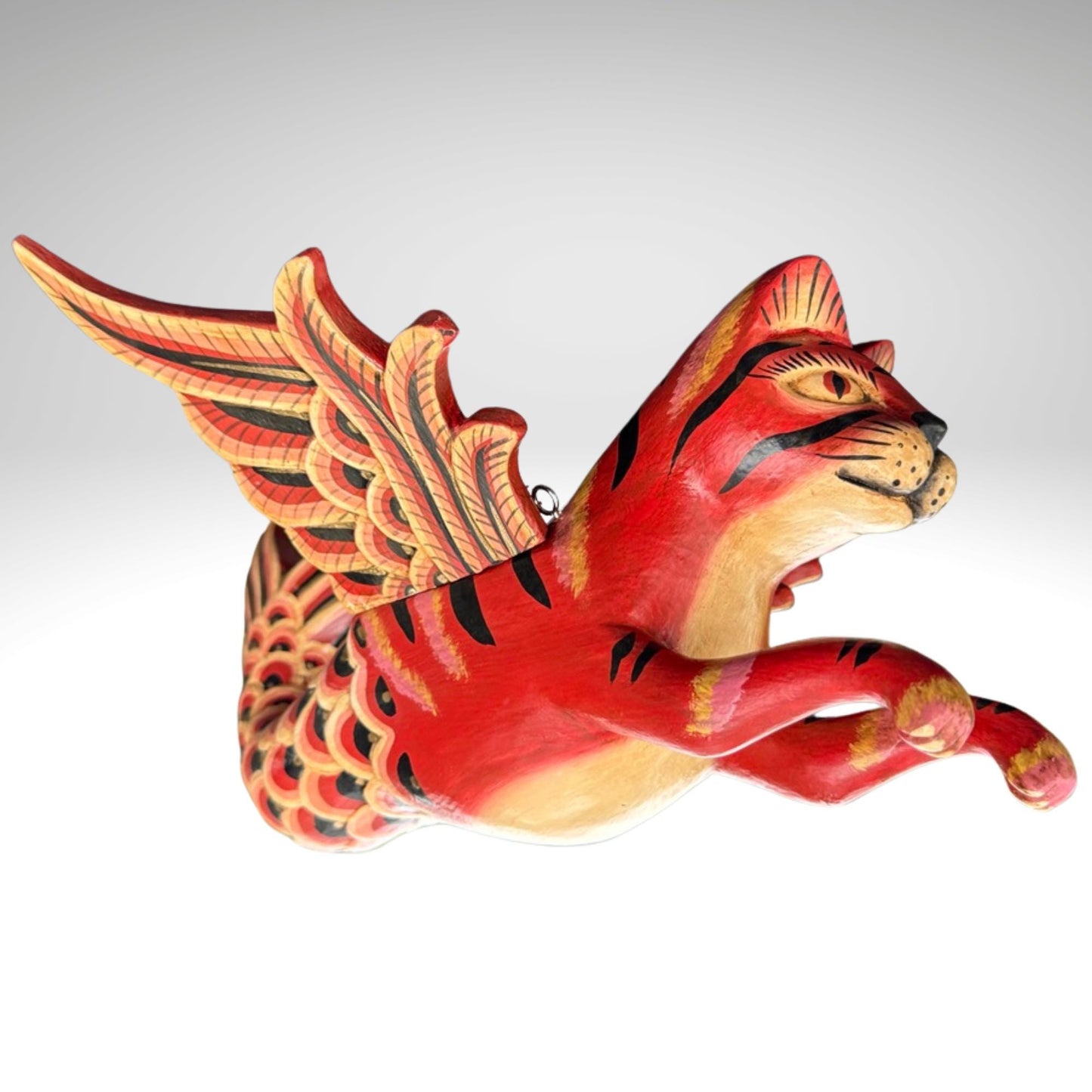 Hand Carved Winged Mermaid Cat Mobile: Balinese Spirit Guardian