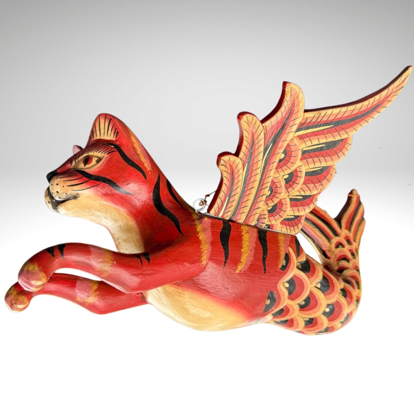 Hand Carved Winged Mermaid Cat Mobile: Balinese Spirit Guardian