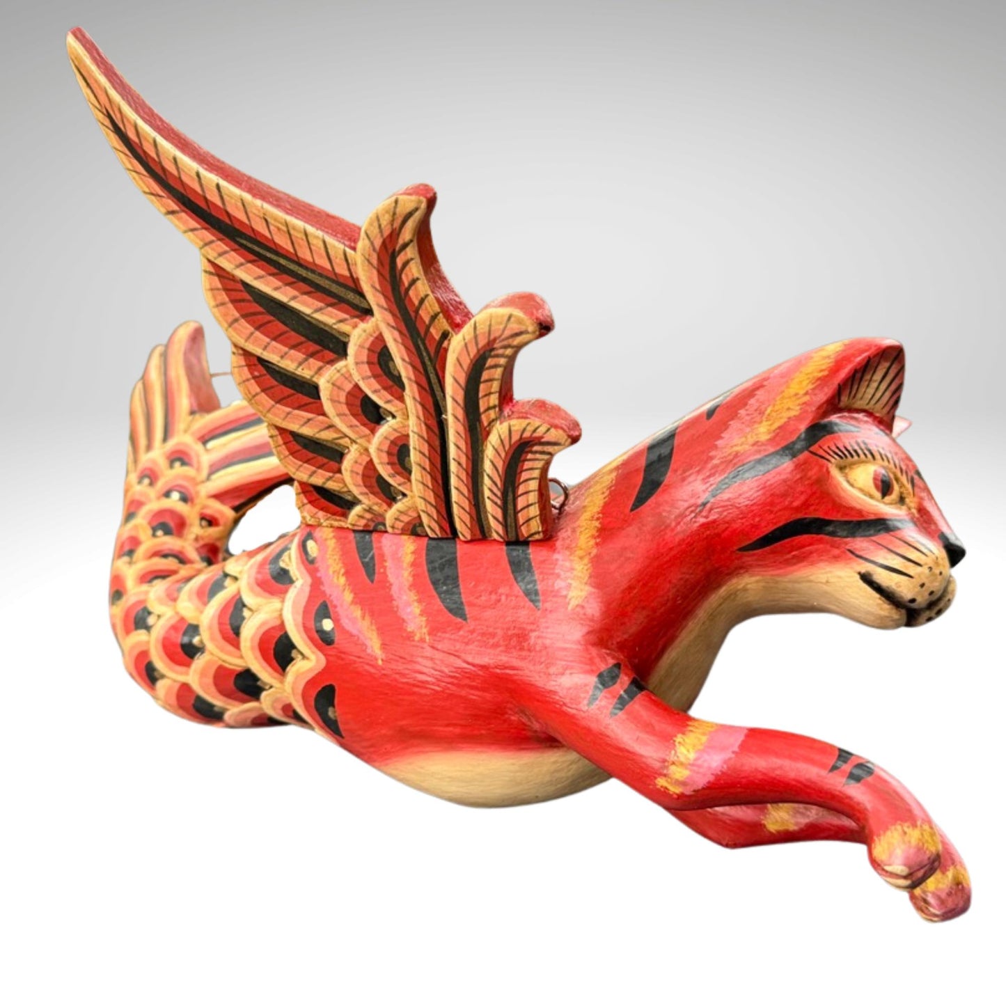 Hand Carved Winged Mermaid Cat Mobile: Balinese Spirit Guardian