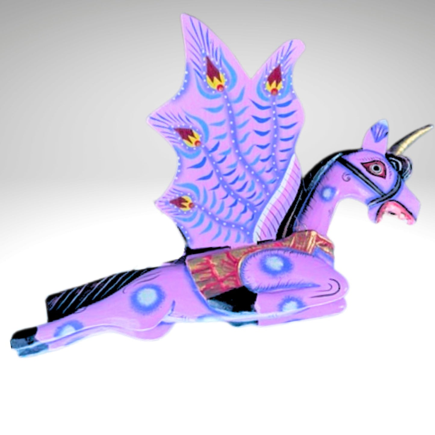 Hand Carved Balinese Unicorn Spirit chaser  Mobile: Purple Flying Horse Wood Carving