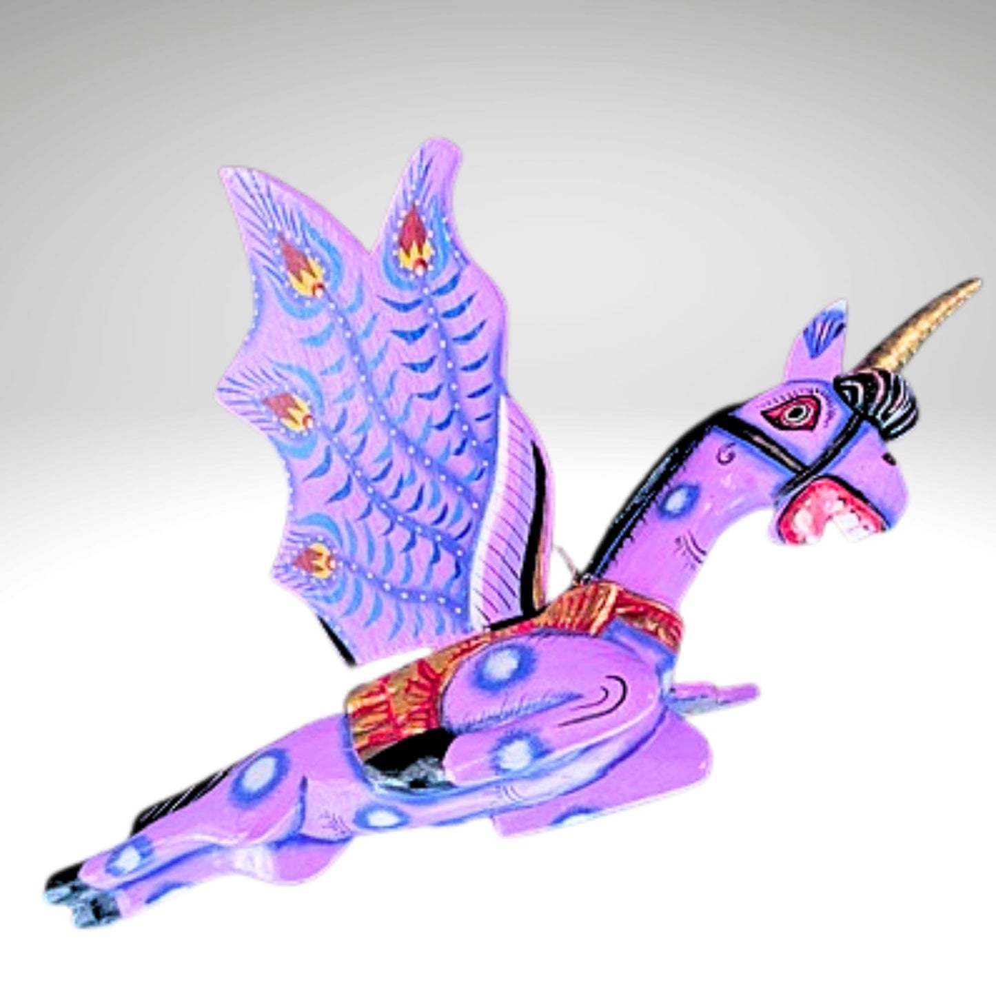 Hand Carved Balinese Unicorn Spirit chaser  Mobile: Purple Flying Horse Wood Carving