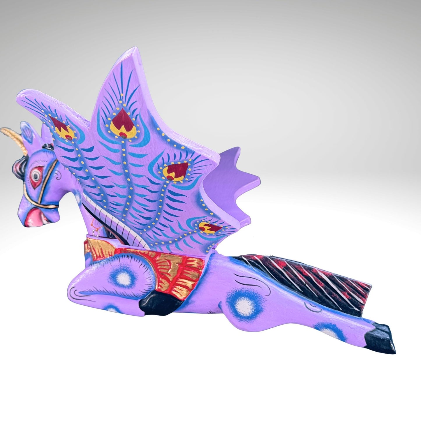 Hand Carved Balinese Unicorn Spirit chaser  Mobile: Purple Flying Horse Wood Carving
