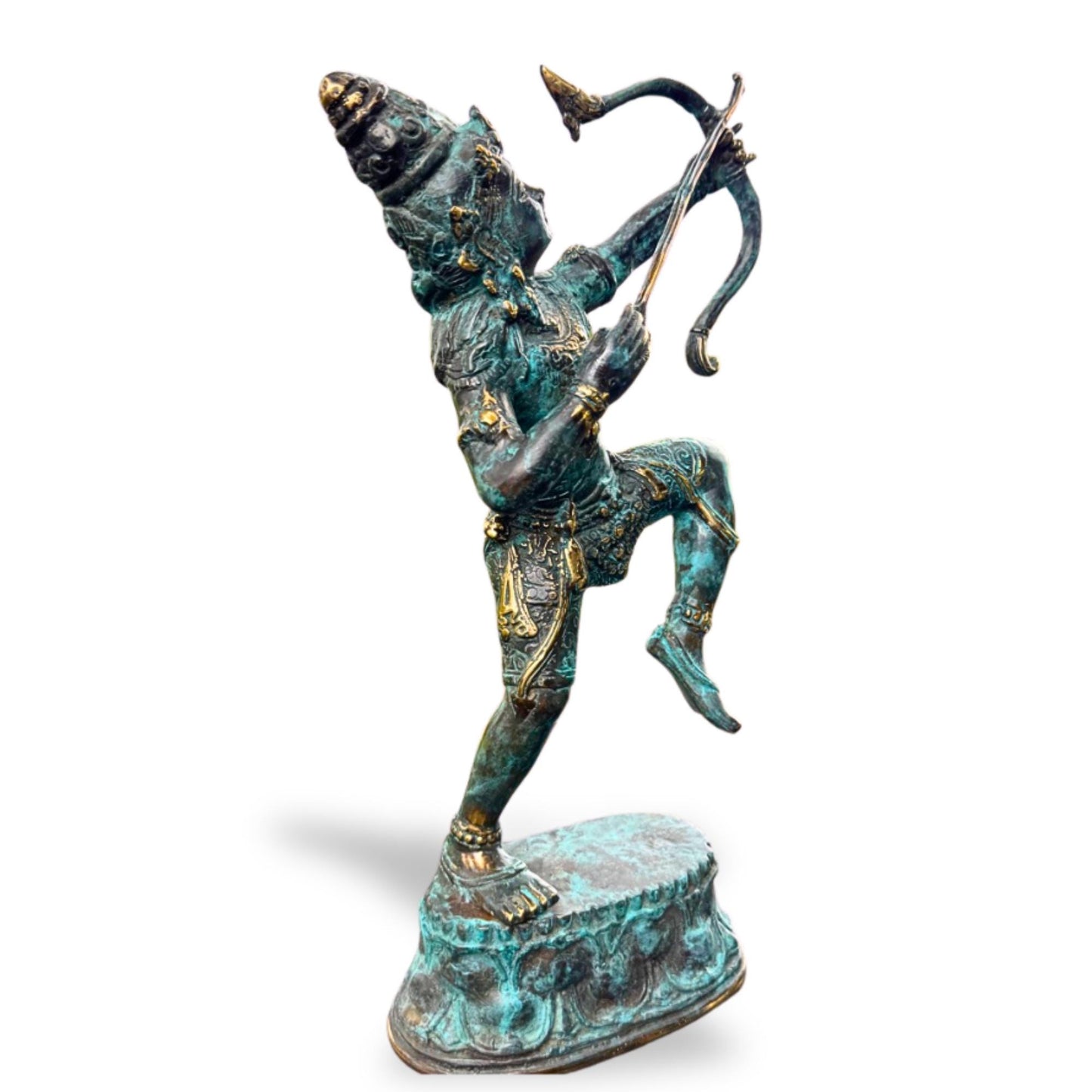 Bronze Arjuna the archer with Bow Sculpture Mahabharata, Balinese Hindu art Lost Wax Bronze stue