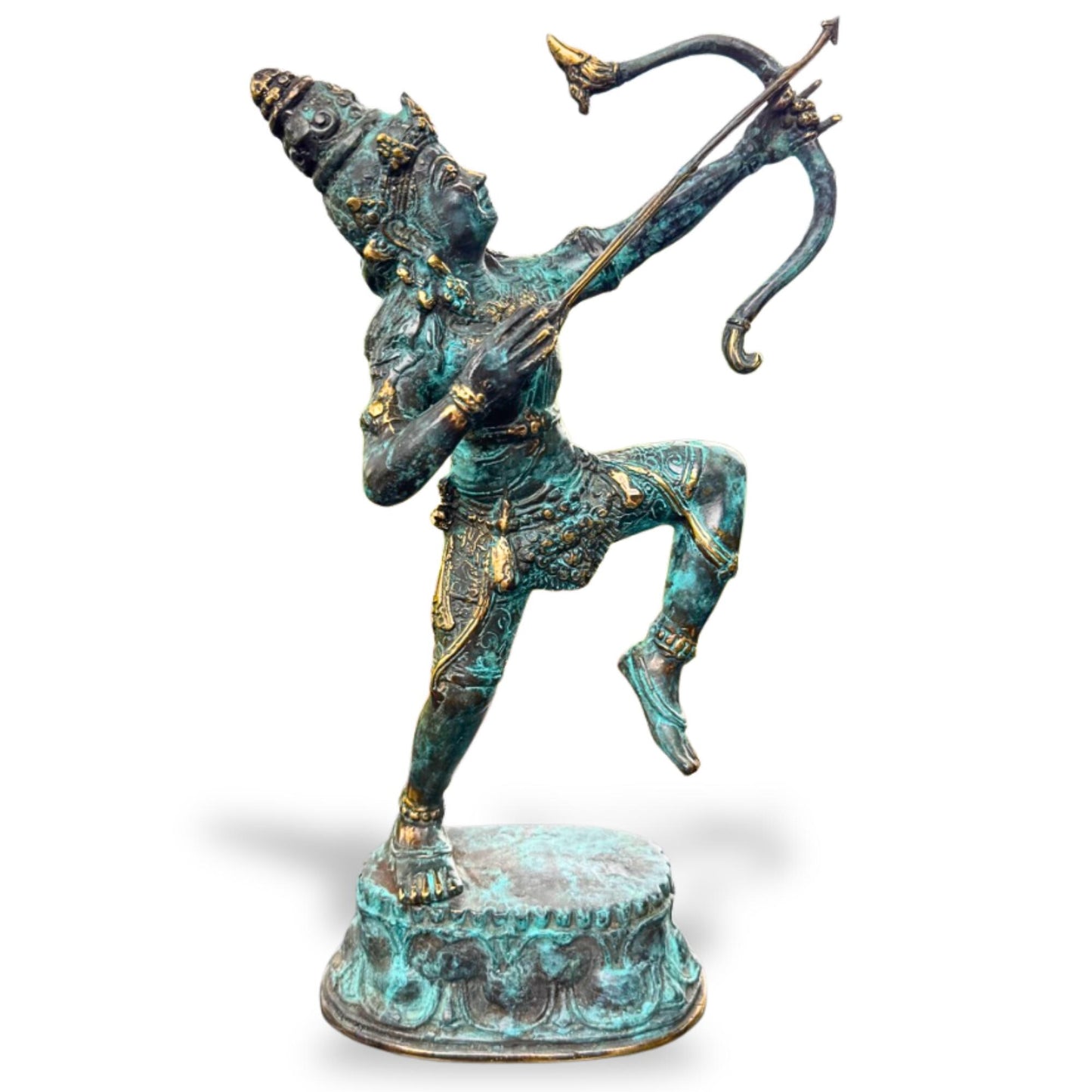 Bronze Arjuna the archer with Bow Sculpture Mahabharata, Balinese Hindu art Lost Wax Bronze stue