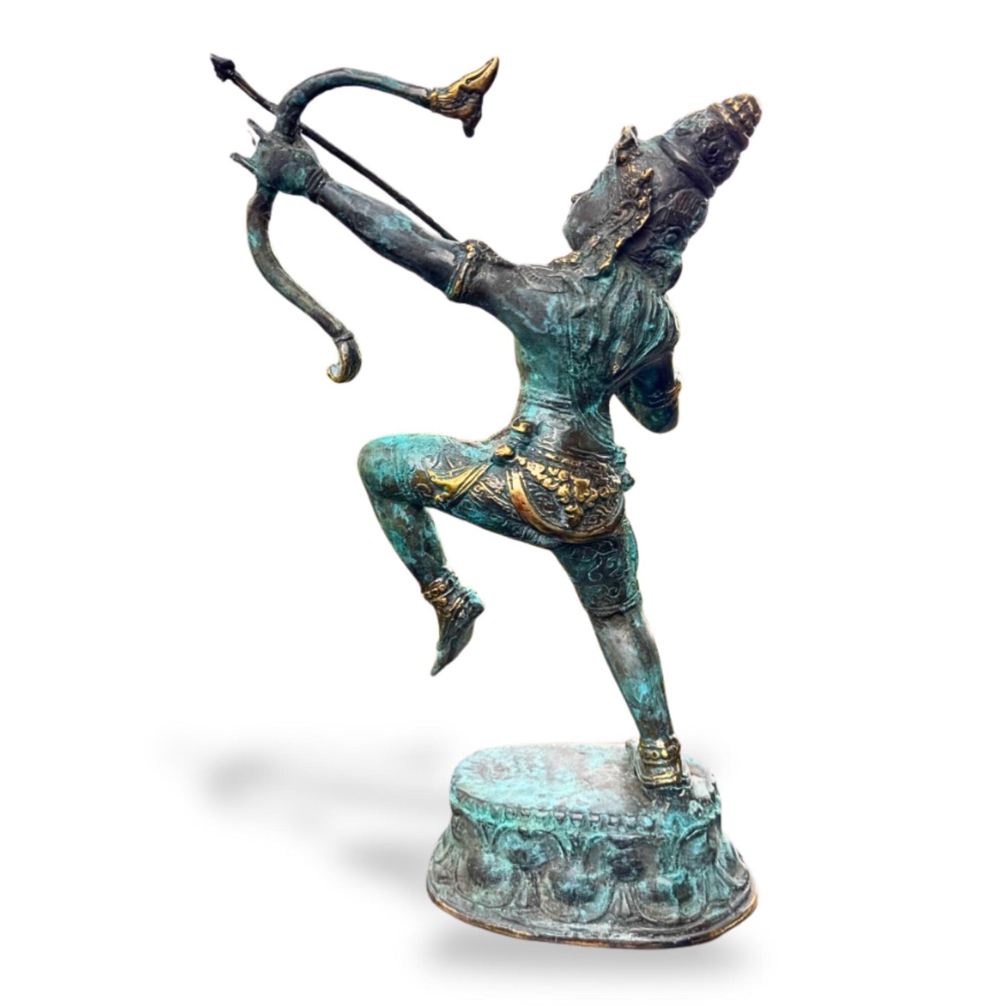 Bronze Arjuna the archer with Bow Sculpture Mahabharata, Balinese Hindu art Lost Wax Bronze stue