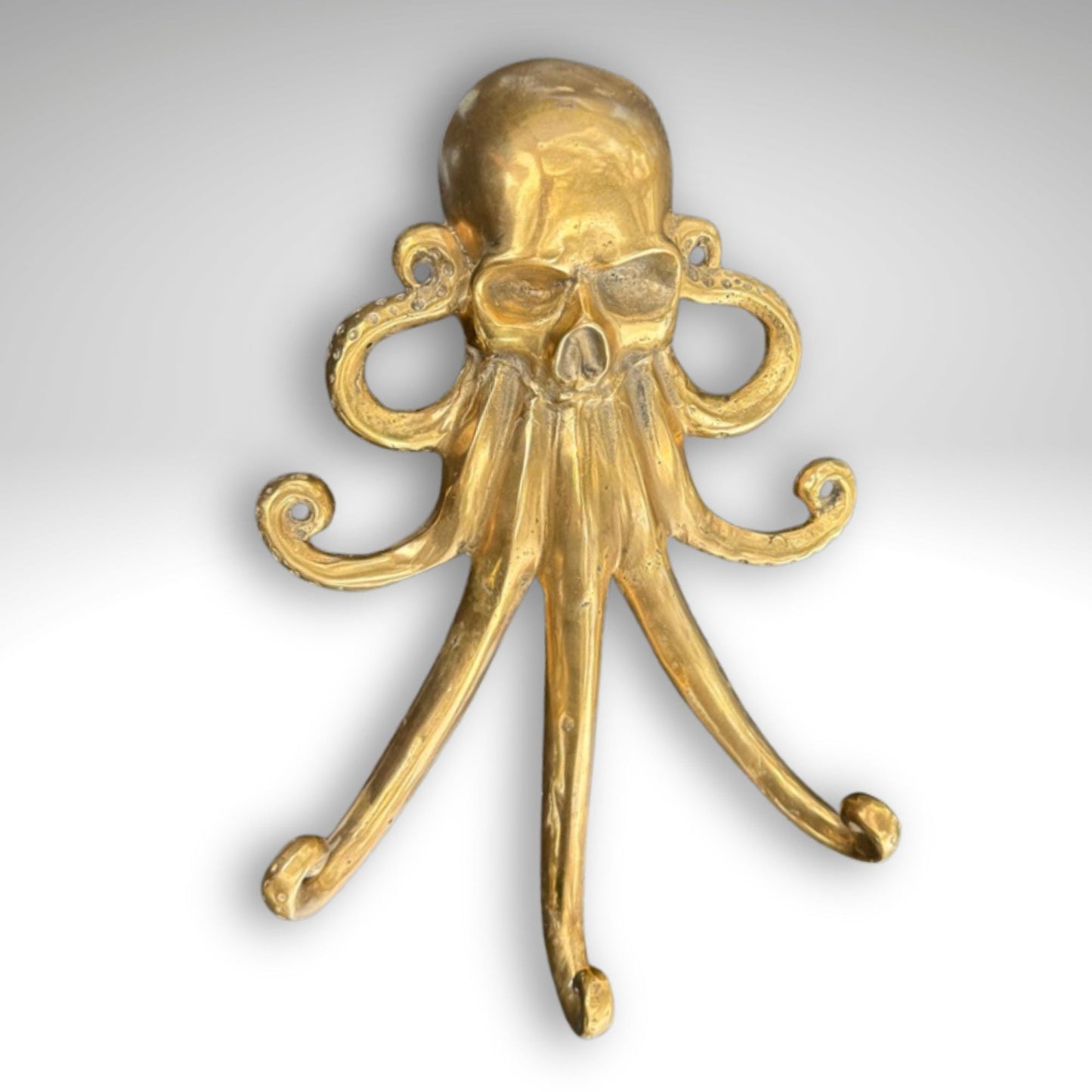 Bronze Octopus Skull Wall Hook: Nautical Pirate Decor, Handmade Bali Art