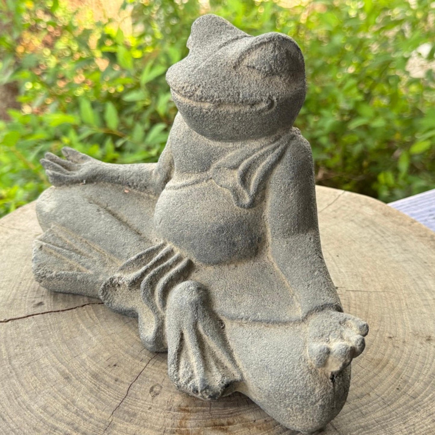 Meditating Yoga Frog Statue: Hand-Cast Lava Stone Garden Decor