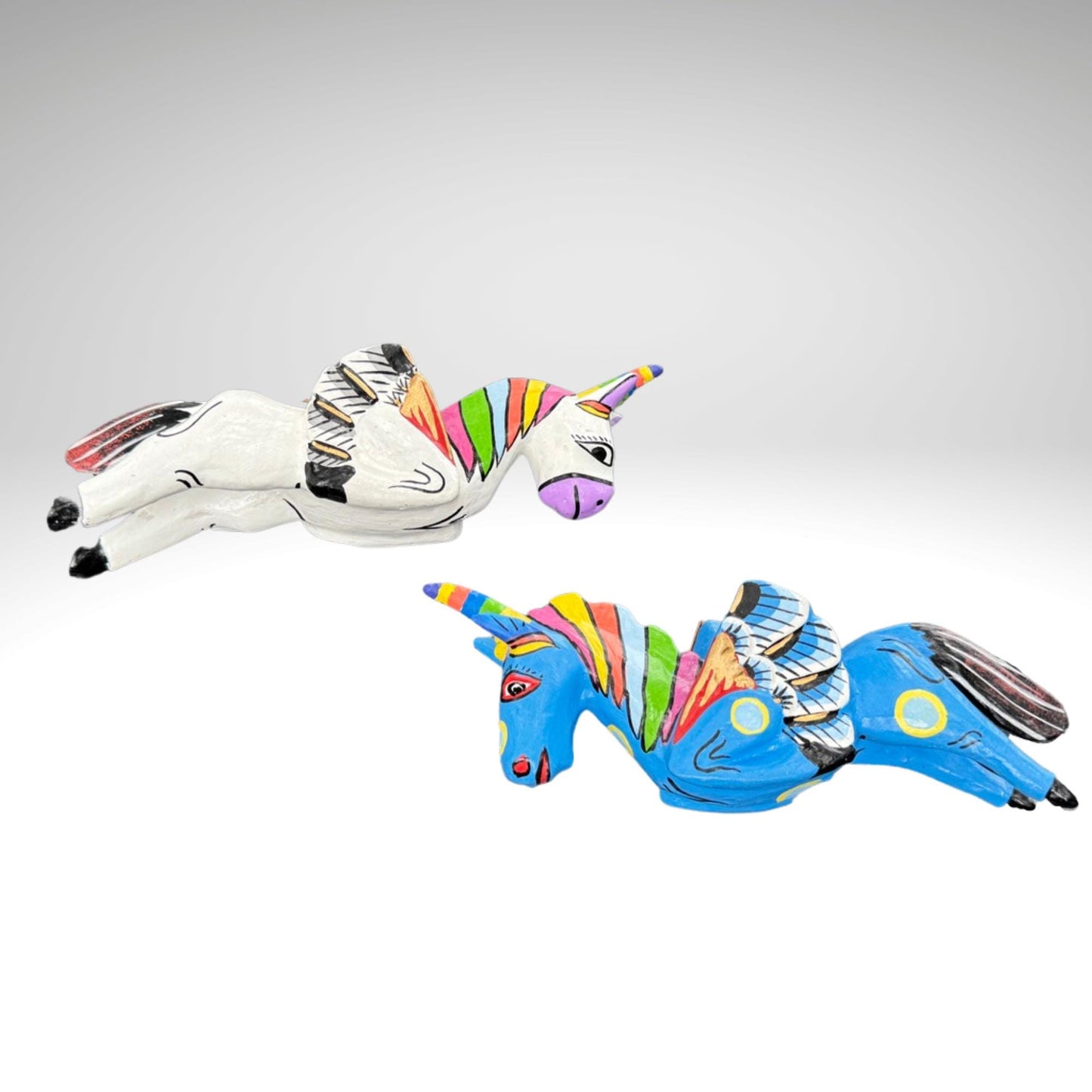 Balinese Unicorn Spirit Chaser Ornament Set: Hand Carved Wood  Flying Horse Mobile