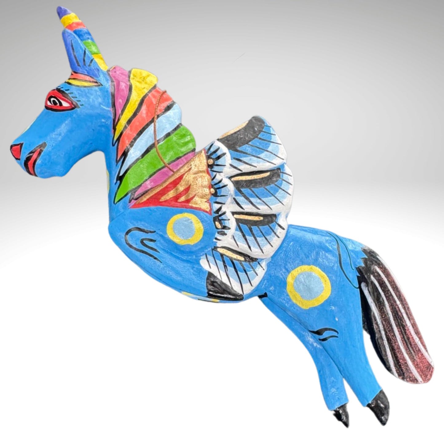Balinese Unicorn Spirit Chaser Ornament Set: Hand Carved Wood  Flying Horse Mobile