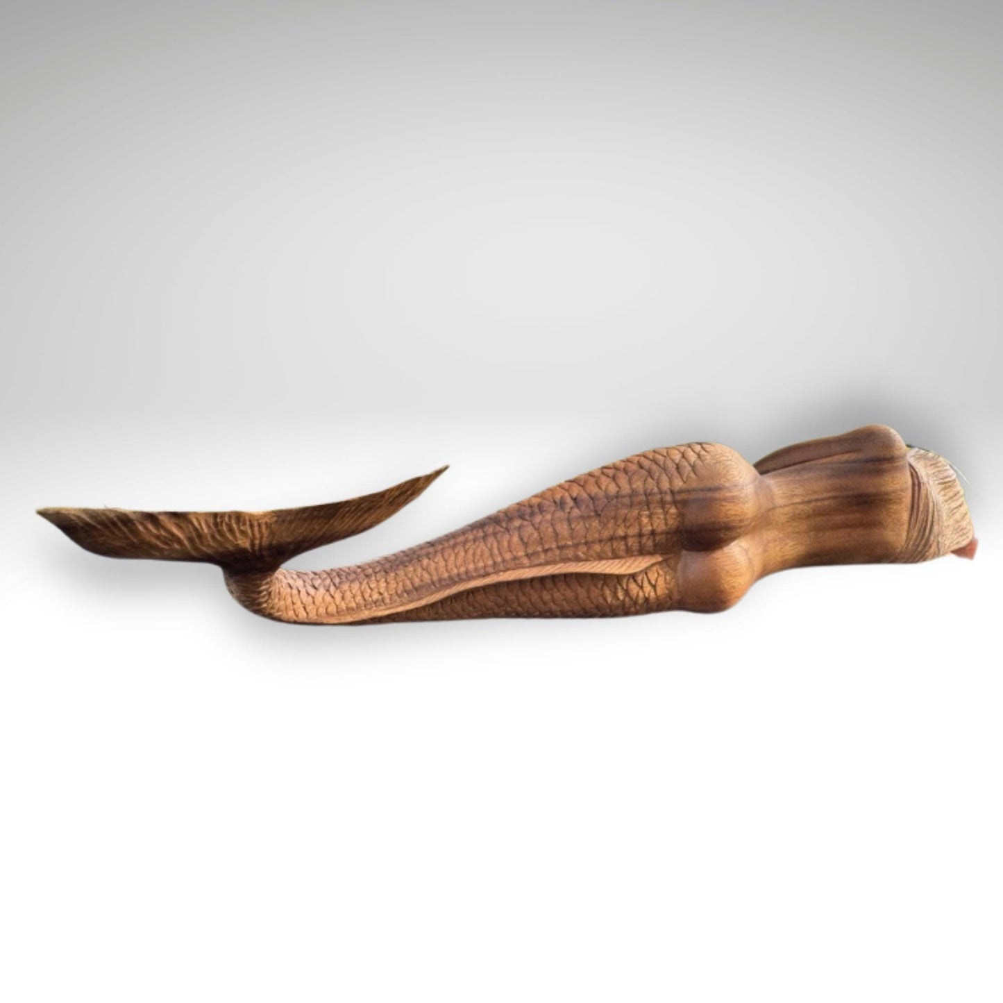Hand Carved Suar Wood Mermaid Sculpture: Balinese Art, Nautical Decor
