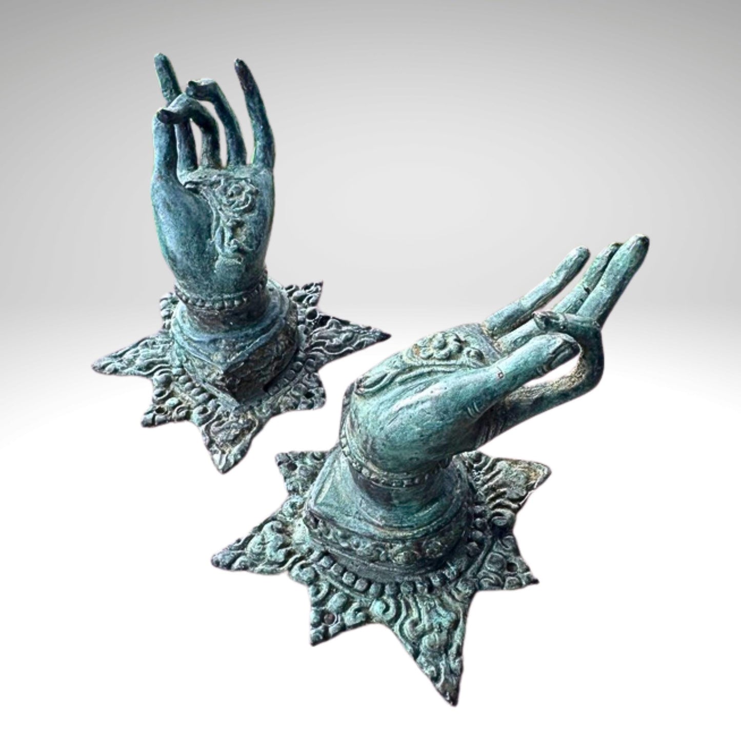 Buddha Abhaya Mudra Handle door pull Knob Hook Verdigris  Bronze Balinese Art