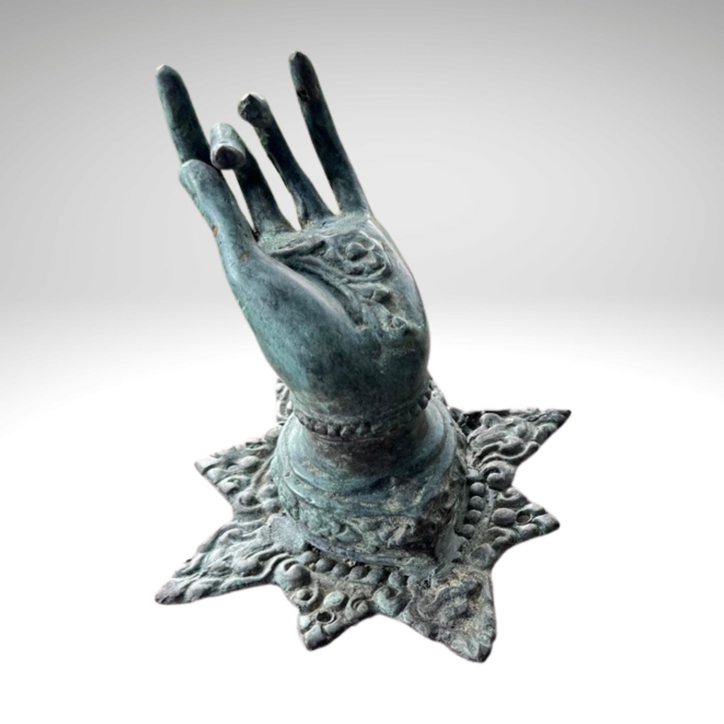 Buddha Abhaya Mudra Handle door pull Knob Hook Verdigris  Bronze Balinese Art