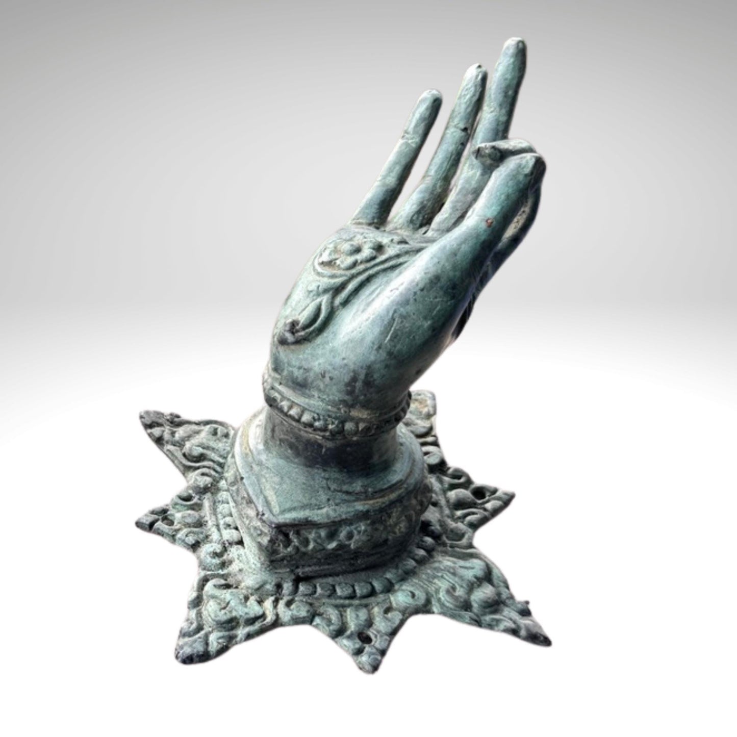 Buddha Abhaya Mudra Handle door pull Knob Hook Verdigris  Bronze Balinese Art