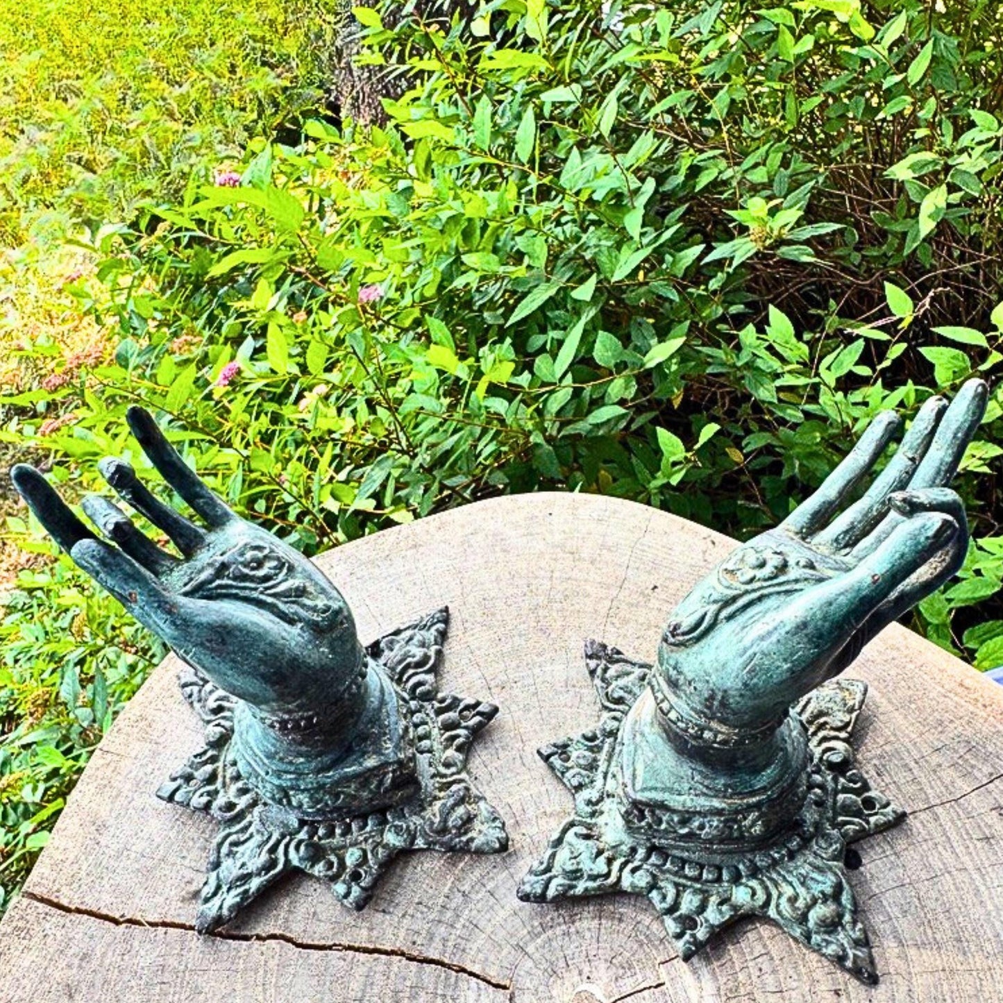 Buddha Abhaya Mudra Handle door pull Knob Hook Verdigris  Bronze Balinese Art