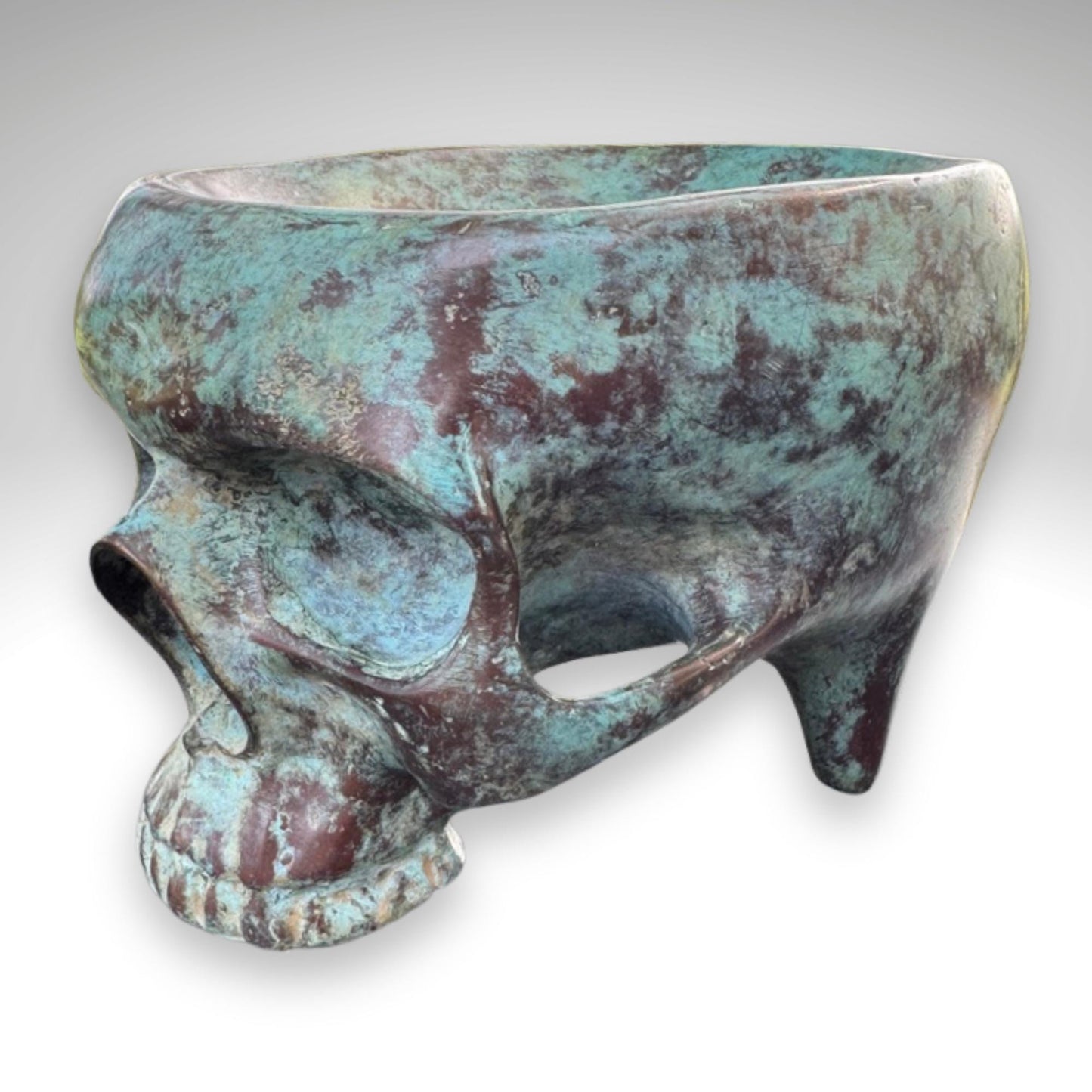 Bronze Skull Offering Bowl: Verdigris Finish, Gothic Home Decor