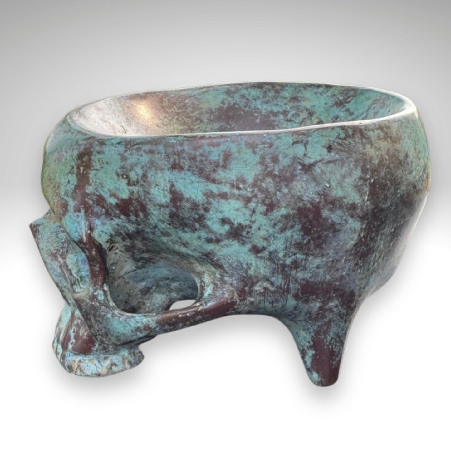 Bronze Skull Offering Bowl: Verdigris Finish, Gothic Home Decor