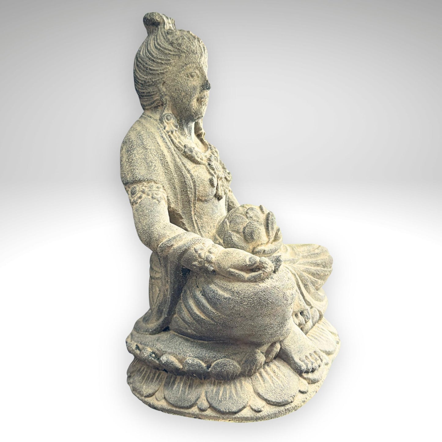Handcrafted Lava Stone Lakshmi Statue: Balinese Garden Decor