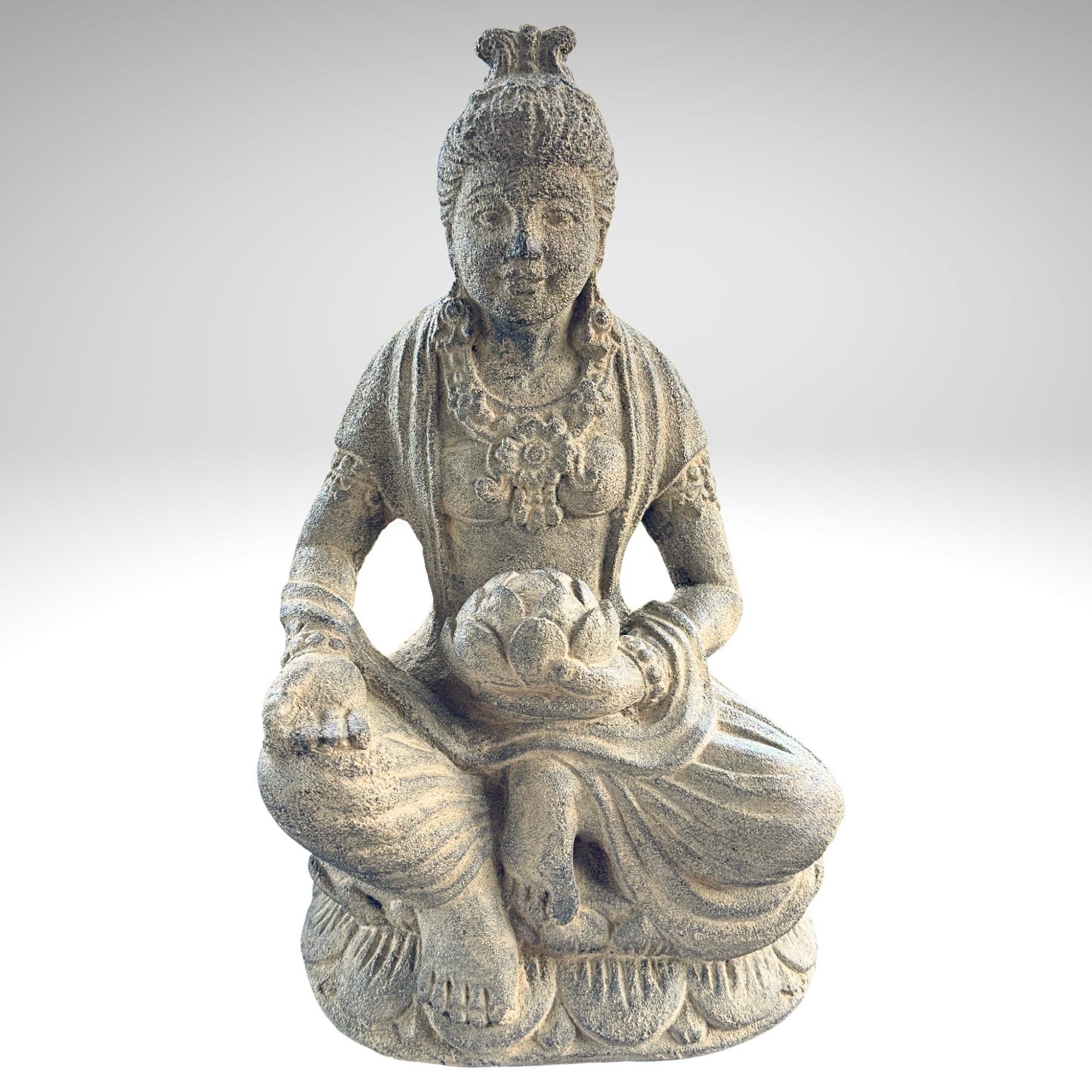 Handcrafted Lava Stone Lakshmi Statue: Balinese Garden Decor