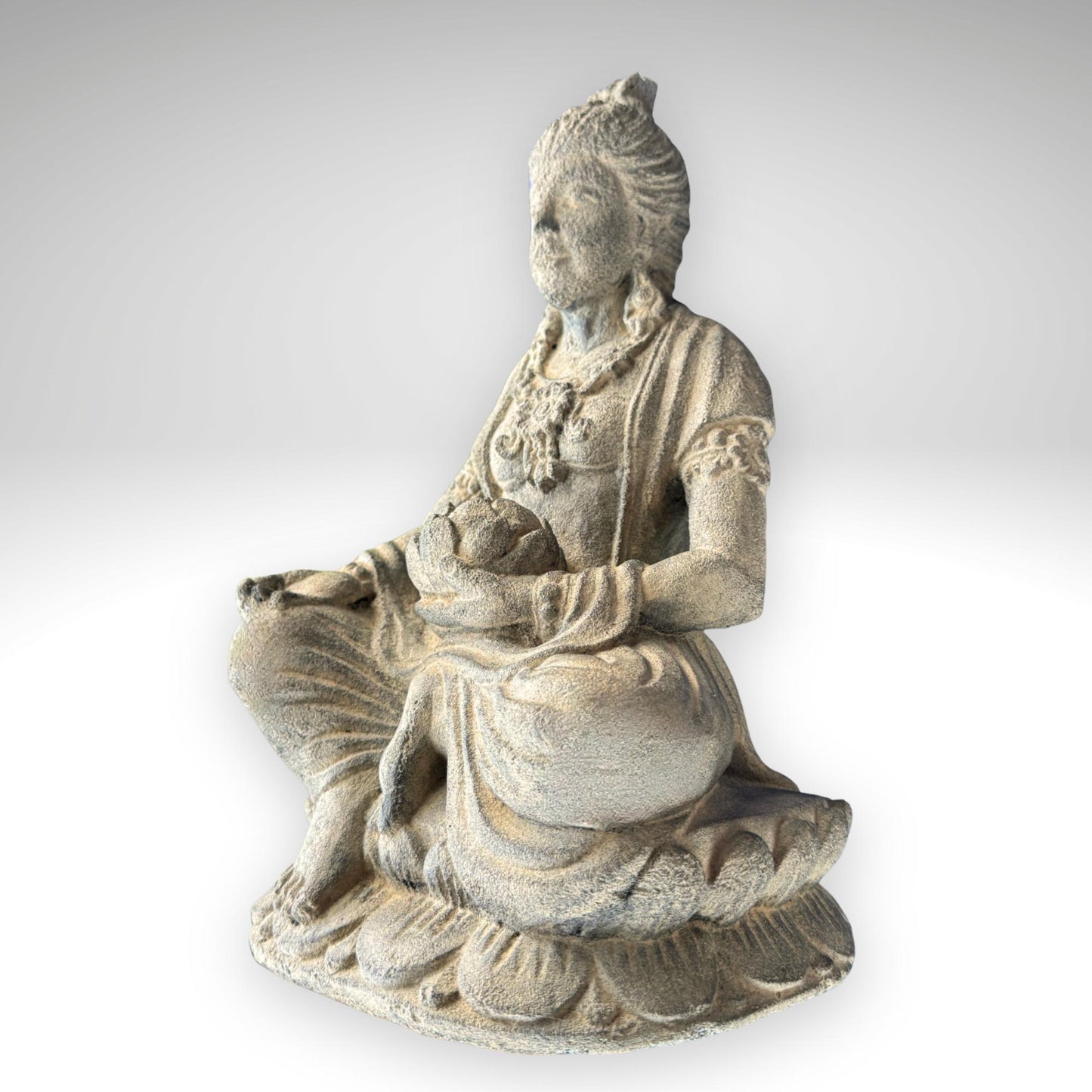 Handcrafted Lava Stone Lakshmi Statue: Balinese Garden Decor