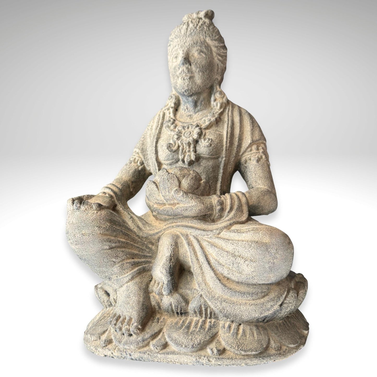 Handcrafted Lava Stone Lakshmi Statue: Balinese Garden Decor