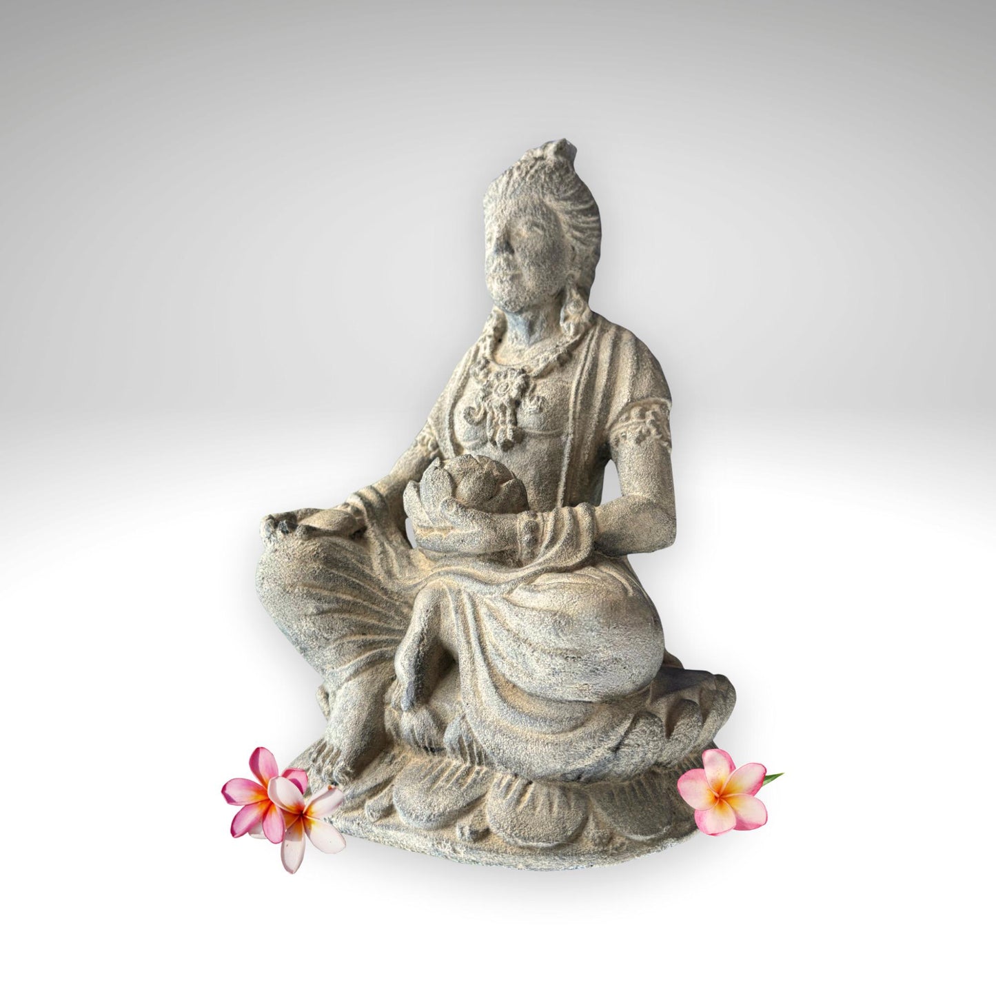Handcrafted Lava Stone Lakshmi Statue: Balinese Garden Decor