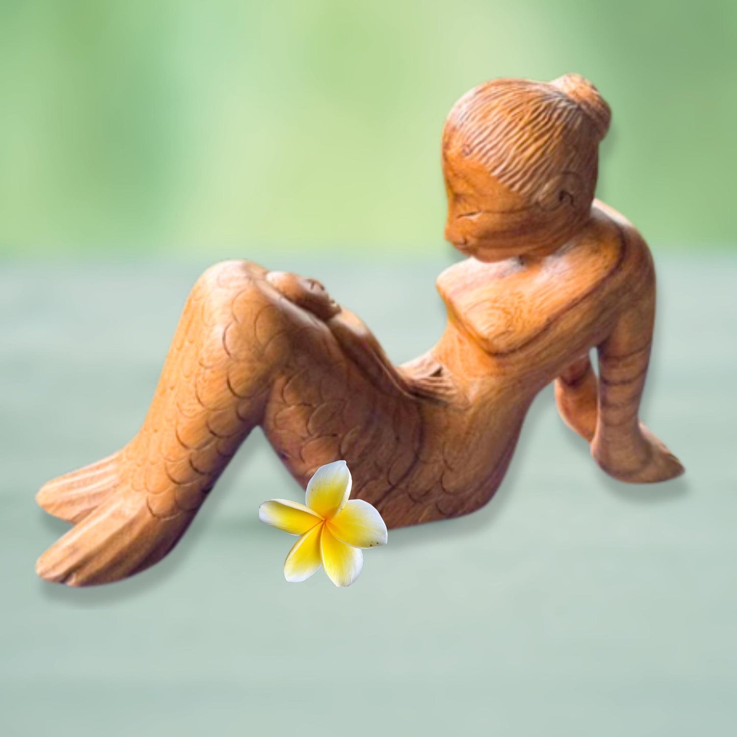 Hand Carved Mermaid Mother & Baby Statue: Balinese Wood Carving Sculpture, Bali Art