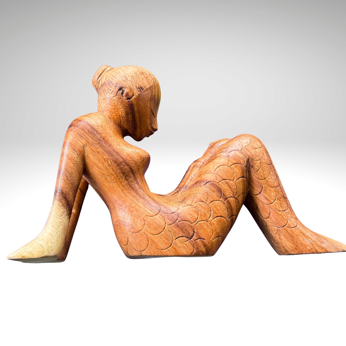 Hand Carved Mermaid Mother & Baby Statue: Balinese Wood Carving Sculpture, Bali Art