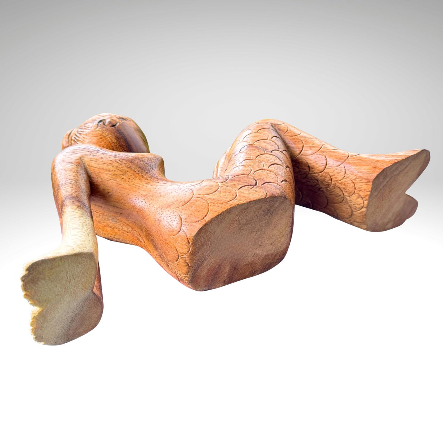 Hand Carved Mermaid Mother & Baby Statue: Balinese Wood Carving Sculpture, Bali Art