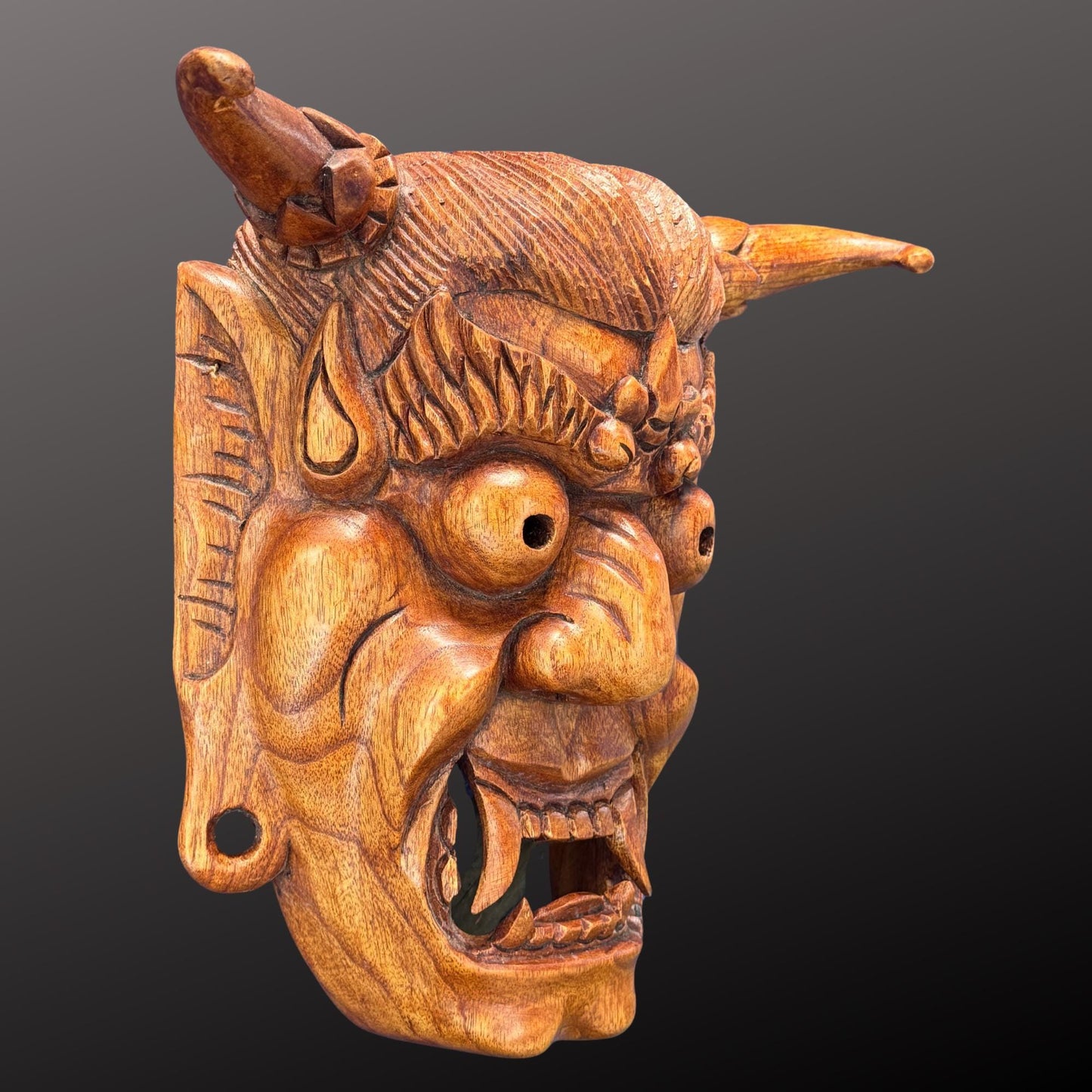 Hand Carved Hannya Mask: Balinese Noh Theater Wall Art