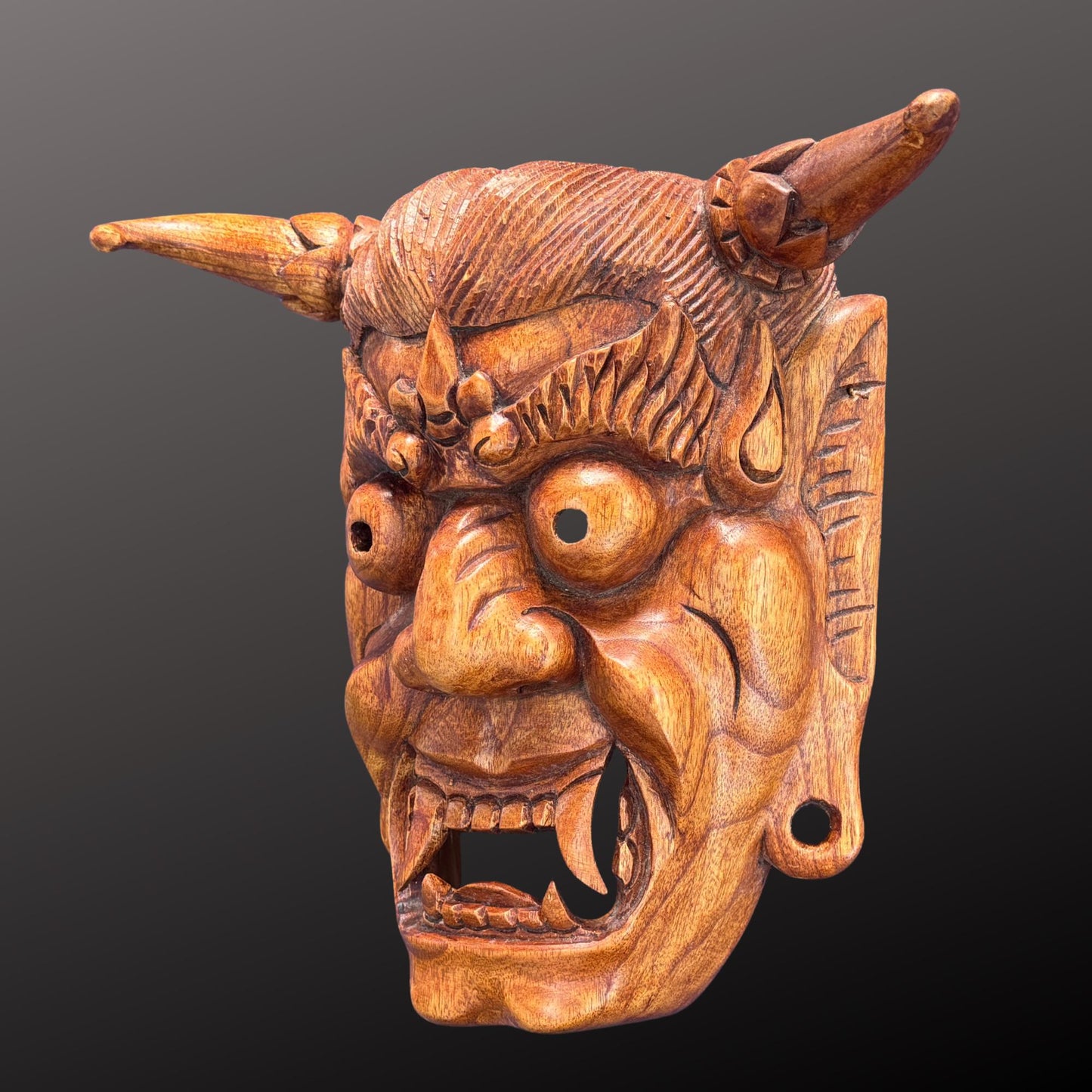 Hand Carved Hannya Mask: Balinese Noh Theater Wall Art