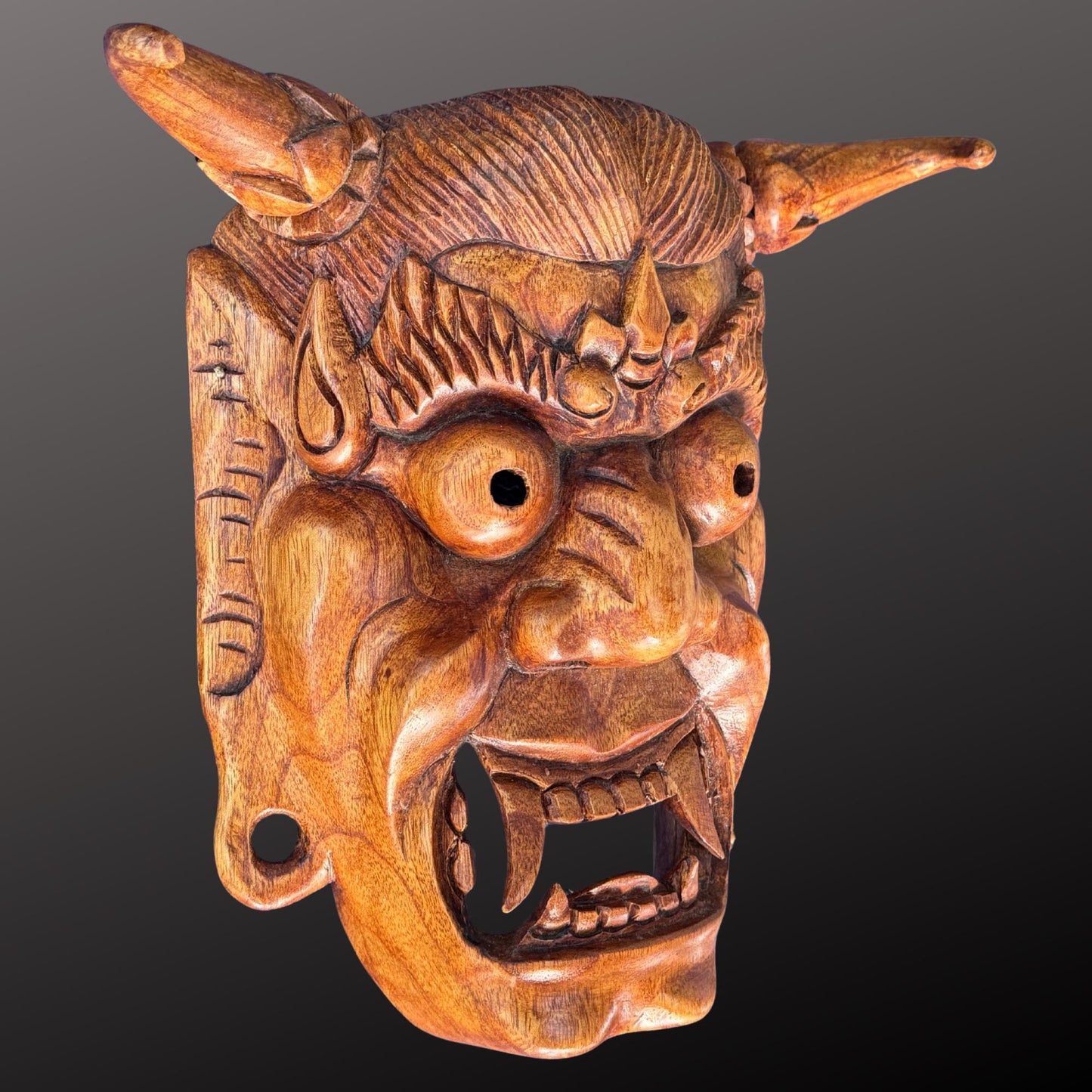 Hand Carved Hannya Mask: Balinese Noh Theater Wall Art