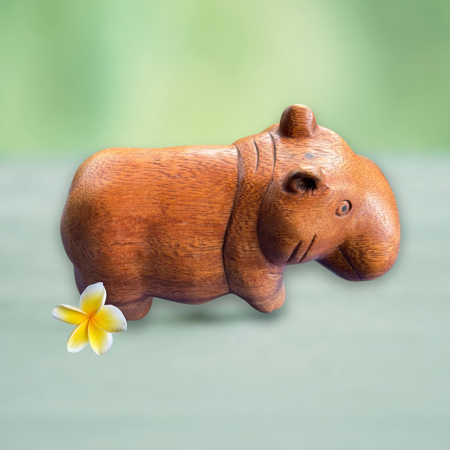 Hand Carved House Hippo Statue: Balinese Suar Wood  Sculpture