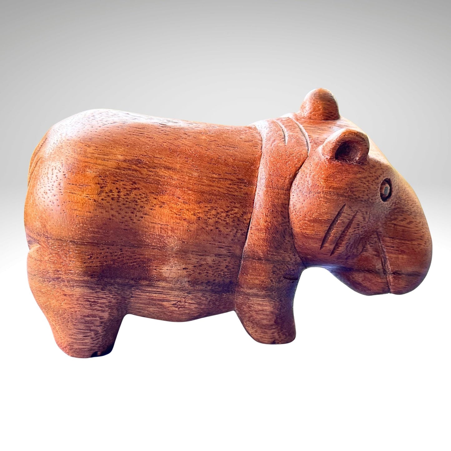 Hand Carved House Hippo Statue: Balinese Suar Wood  Sculpture