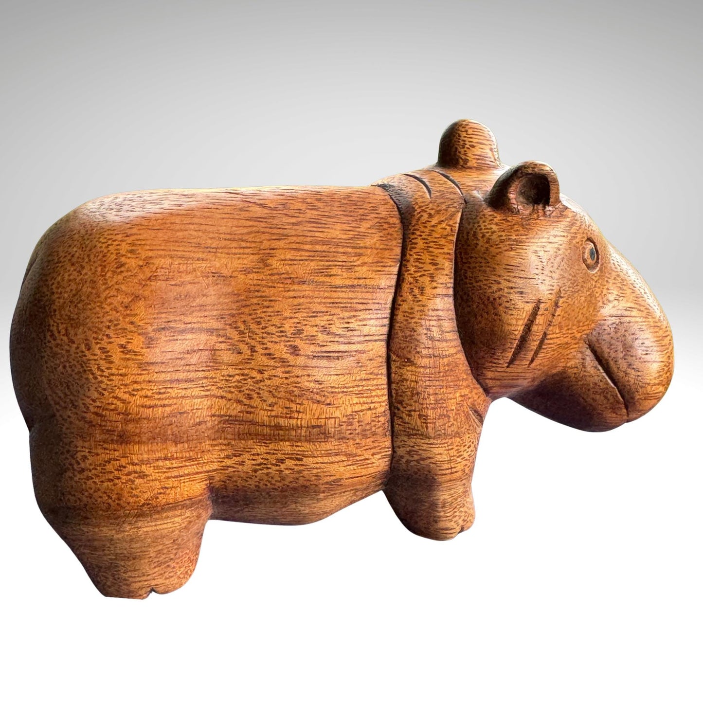 Hand Carved House Hippo Statue: Balinese Suar Wood  Sculpture