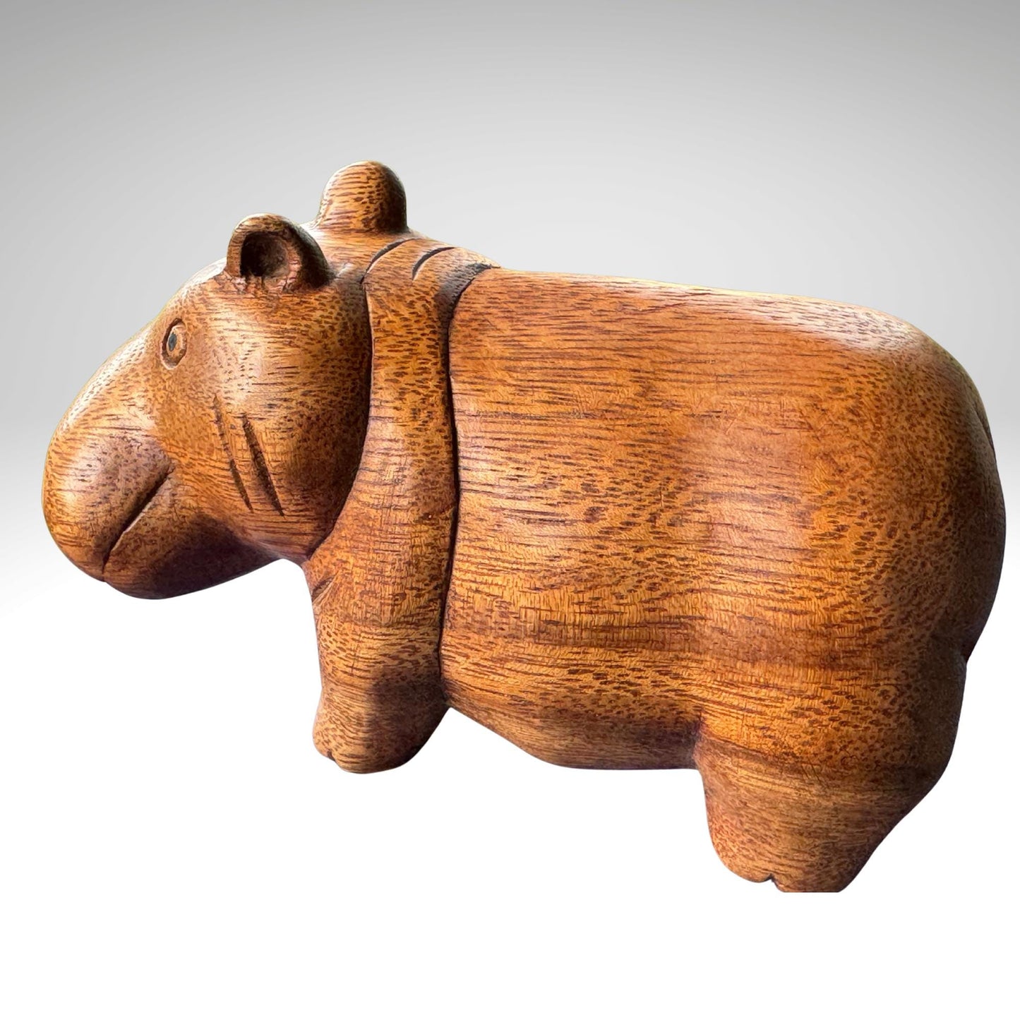 Hand Carved House Hippo Statue: Balinese Suar Wood  Sculpture