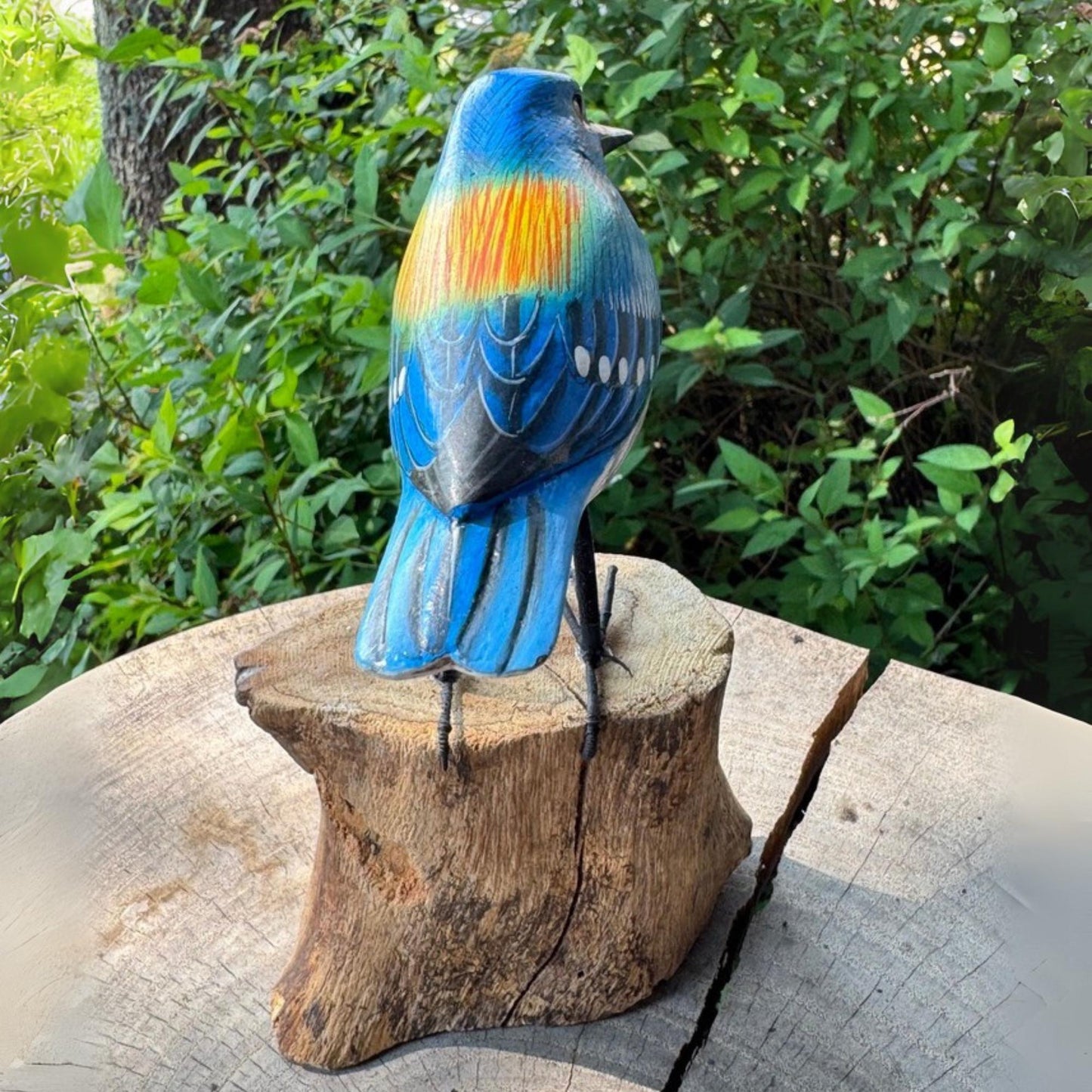 Hand Carved Bluebird Wood Sculpture: Bali Forest Wildlife Art