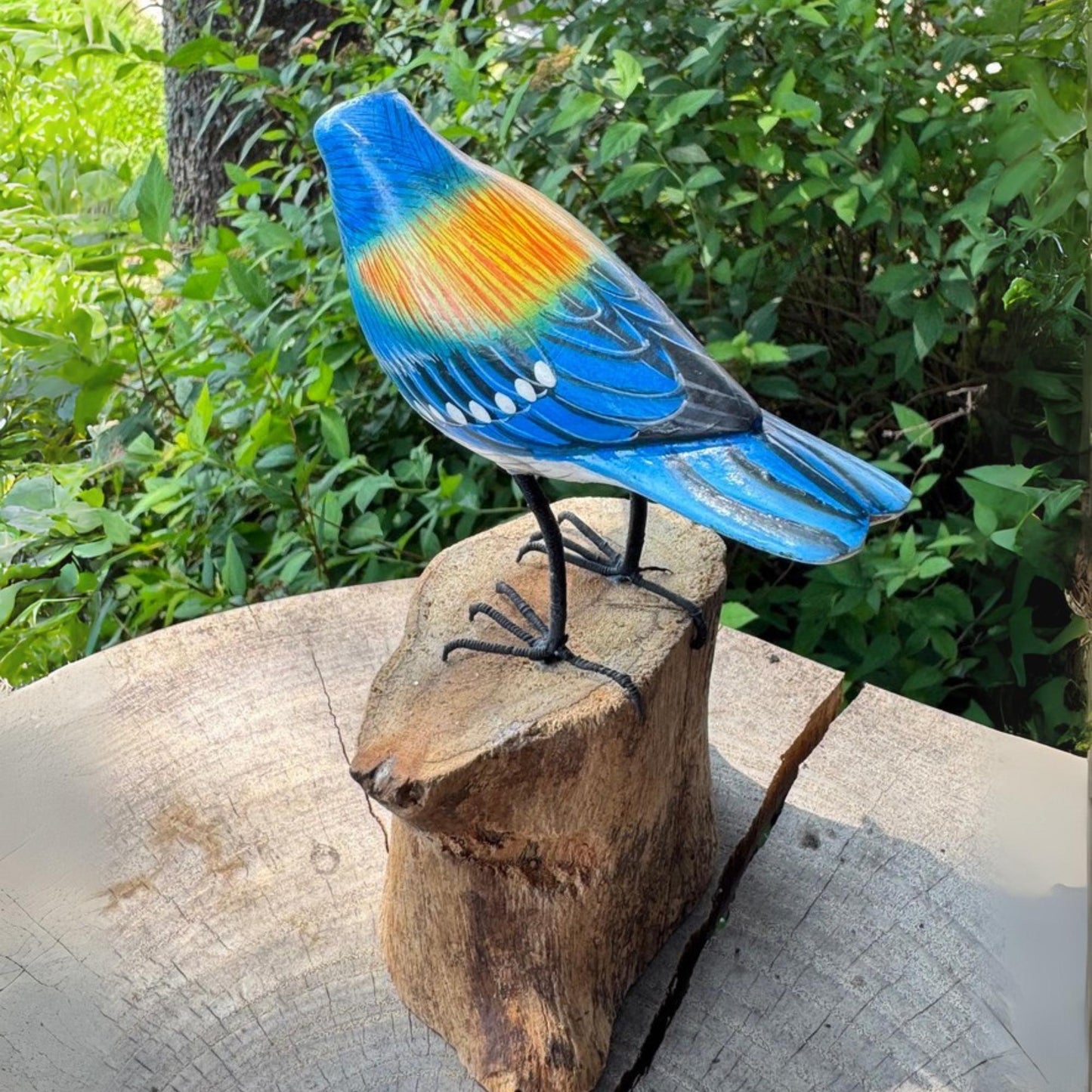 Hand Carved Bluebird Wood Sculpture: Bali Forest Wildlife Art