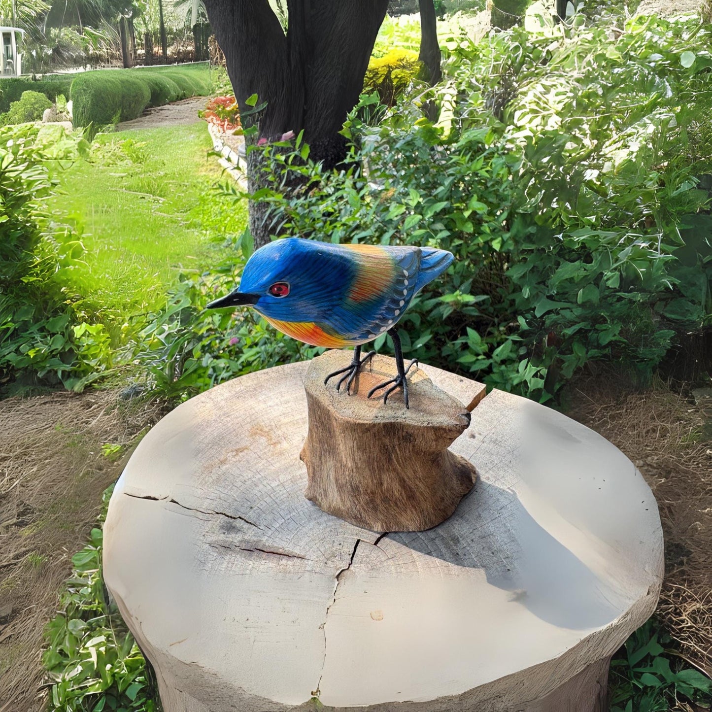 Hand Carved Bluebird Wood Sculpture: Bali Forest Wildlife Art