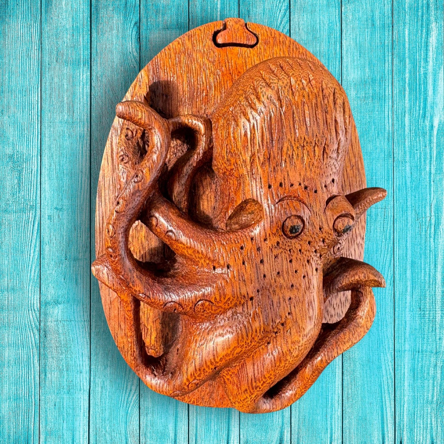 Hand Carved Octopus Puzzle Box: Suar Wood Nautical Stash Box