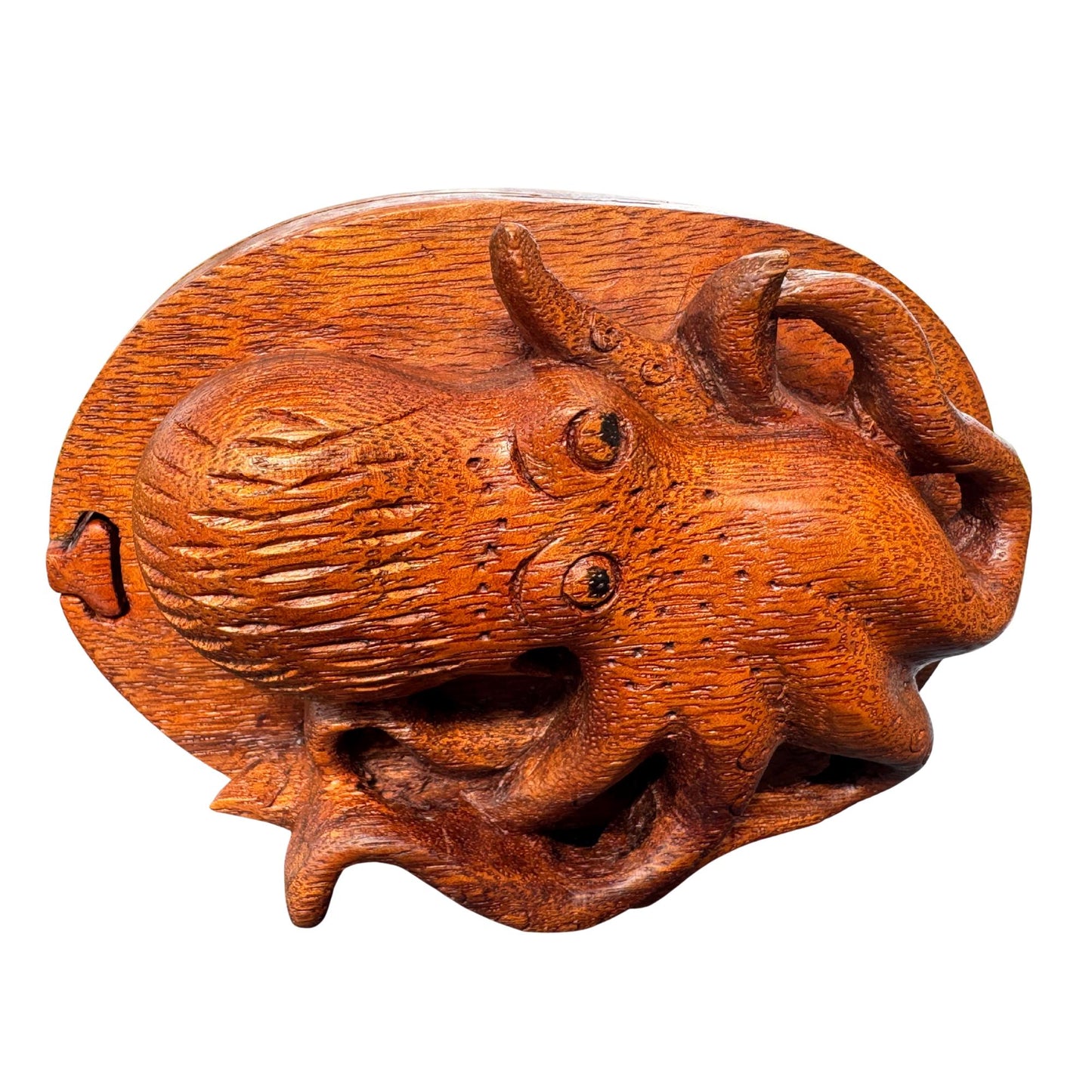 Hand Carved Octopus Puzzle Box: Suar Wood Nautical Stash Box