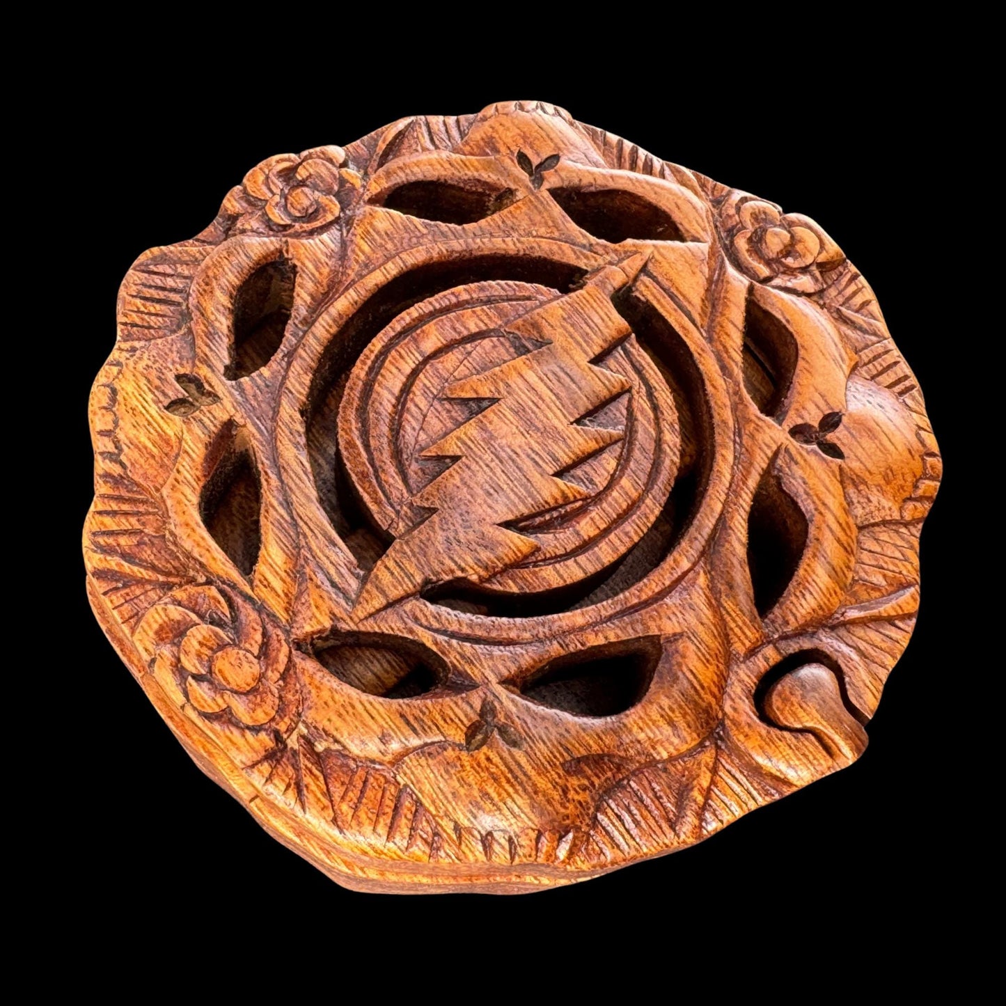 Steal your Face Skeleton Skull Lightning Bolt Puzzle Trinket Box stash box Hand Carved Wood Bali art