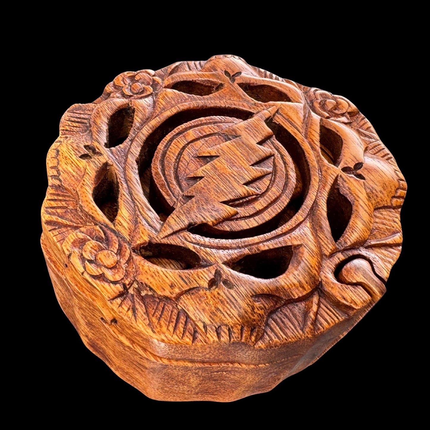 Steal your Face Skeleton Skull Lightning Bolt Puzzle Trinket Box stash box Hand Carved Wood Bali art