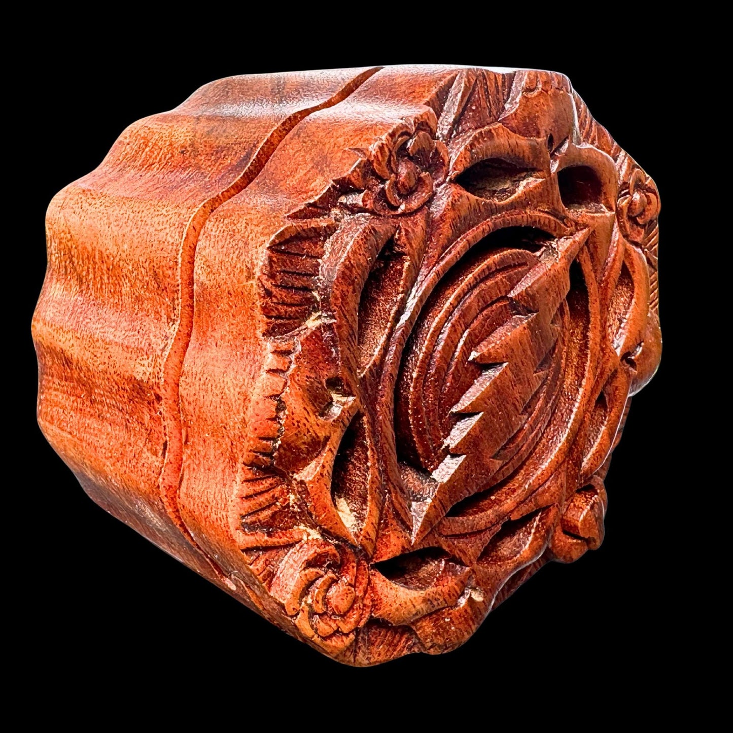 Steal your Face Skeleton Skull Lightning Bolt Puzzle Trinket Box stash box Hand Carved Wood Bali art
