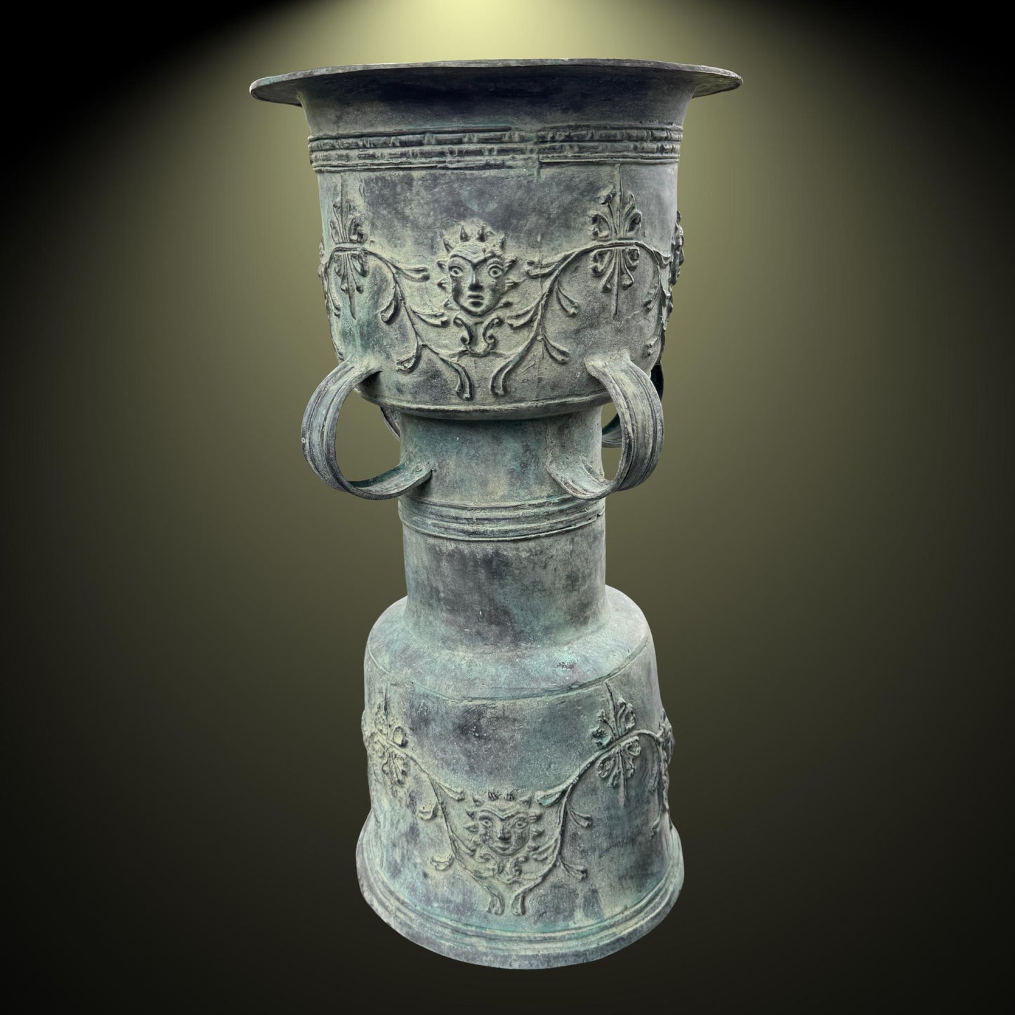 Vintage Balinese Bronze Rain Drum garden Table: Verdigris Patina, Indonesia Art 1
