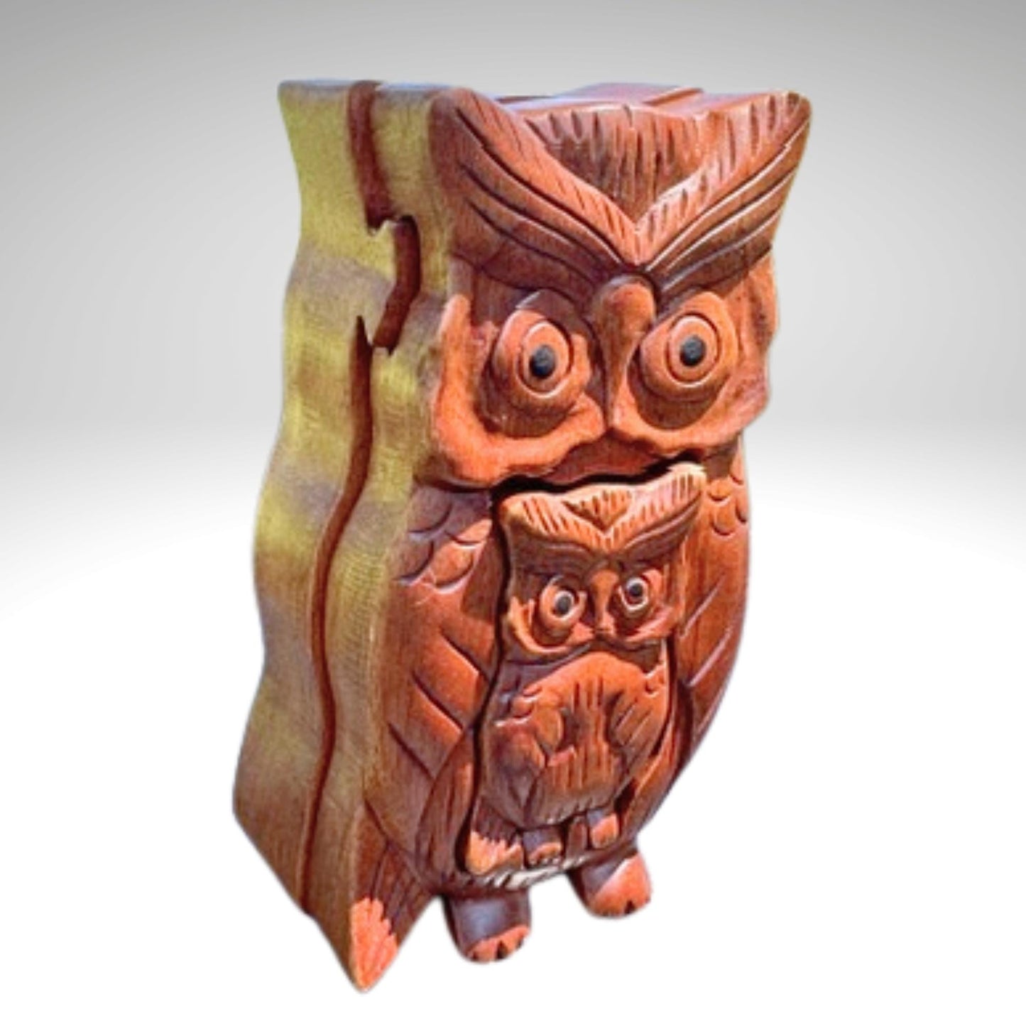 Hand Carved Owl Puzzle Box: Suar Wood Trinket Stash Jewelry , Bali Art