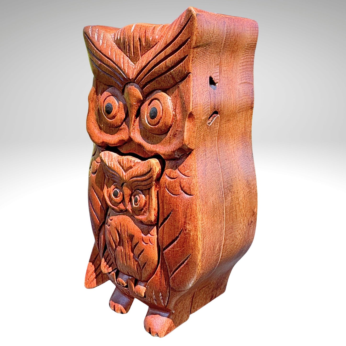 Hand Carved Owl Puzzle Box: Suar Wood Trinket Stash Jewelry , Bali Art